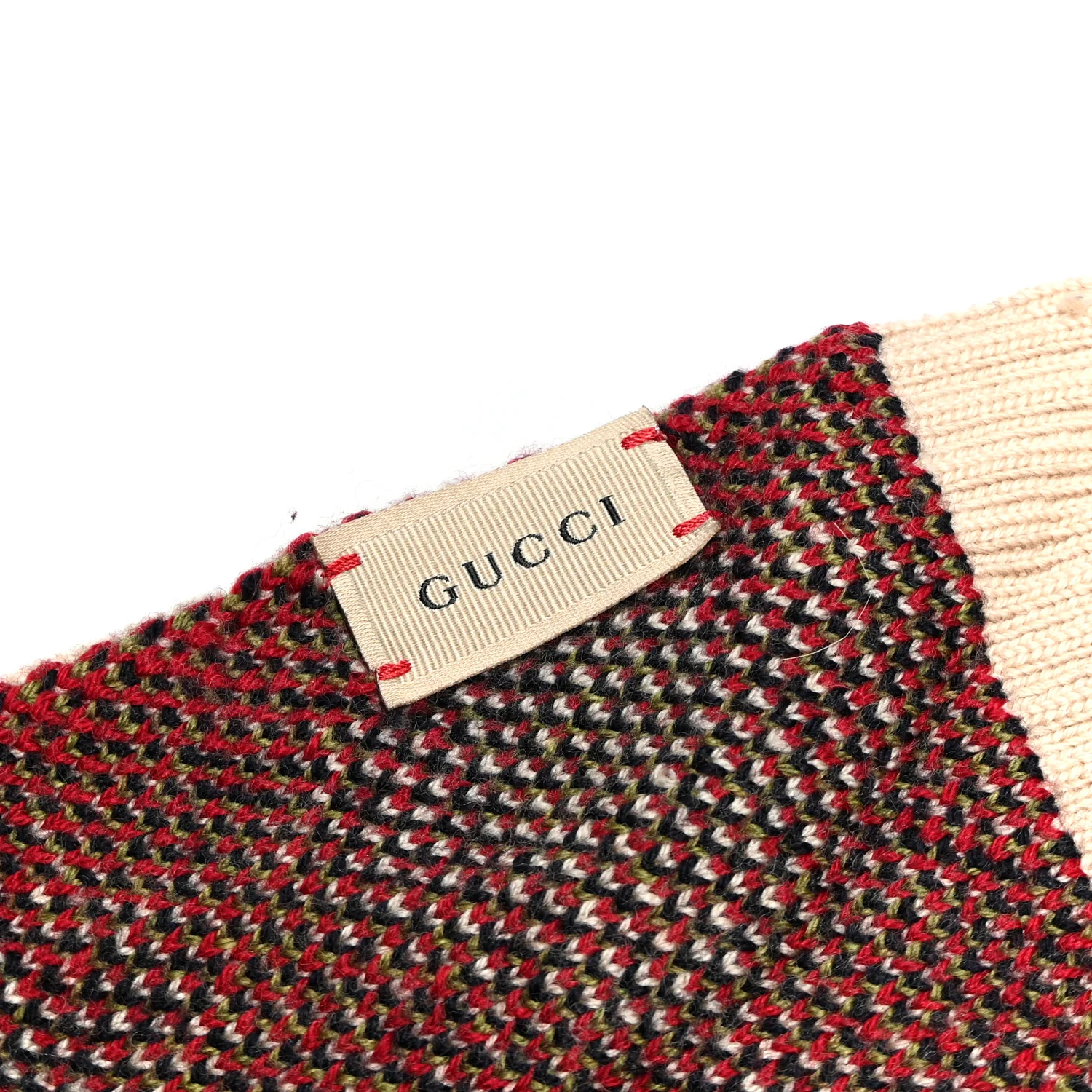 Wool Knit Scarf Beige Red - Image 6