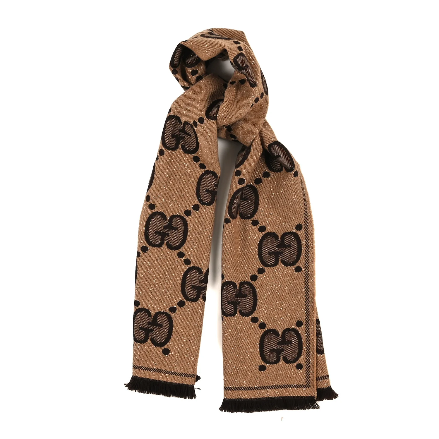 Wool Lame Jacquard Monogram Jumbo GG Lady Nest Lux Scarf Beige Dark Brown