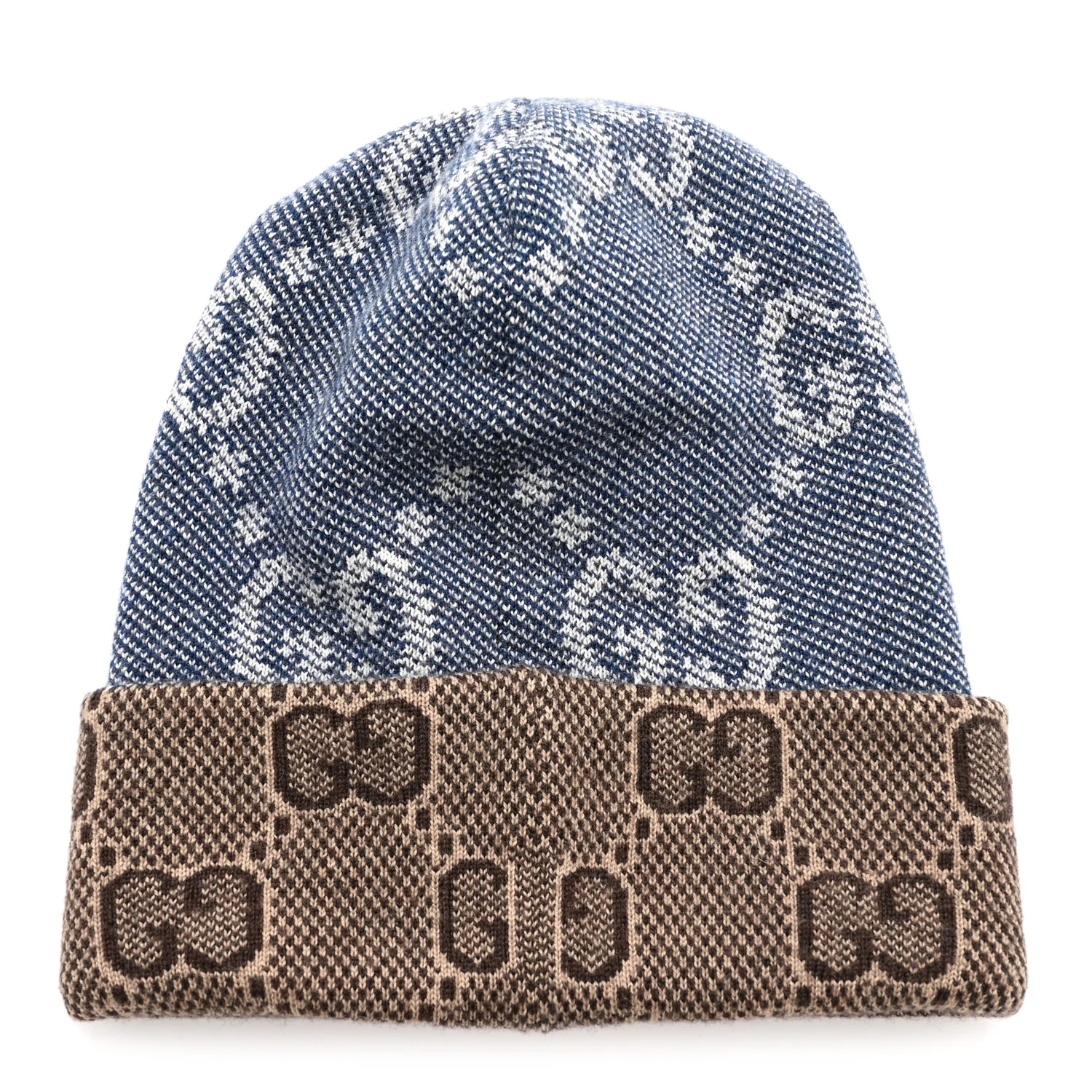 Wool Monogram Doubly G Beanie Hat S Blue Brown