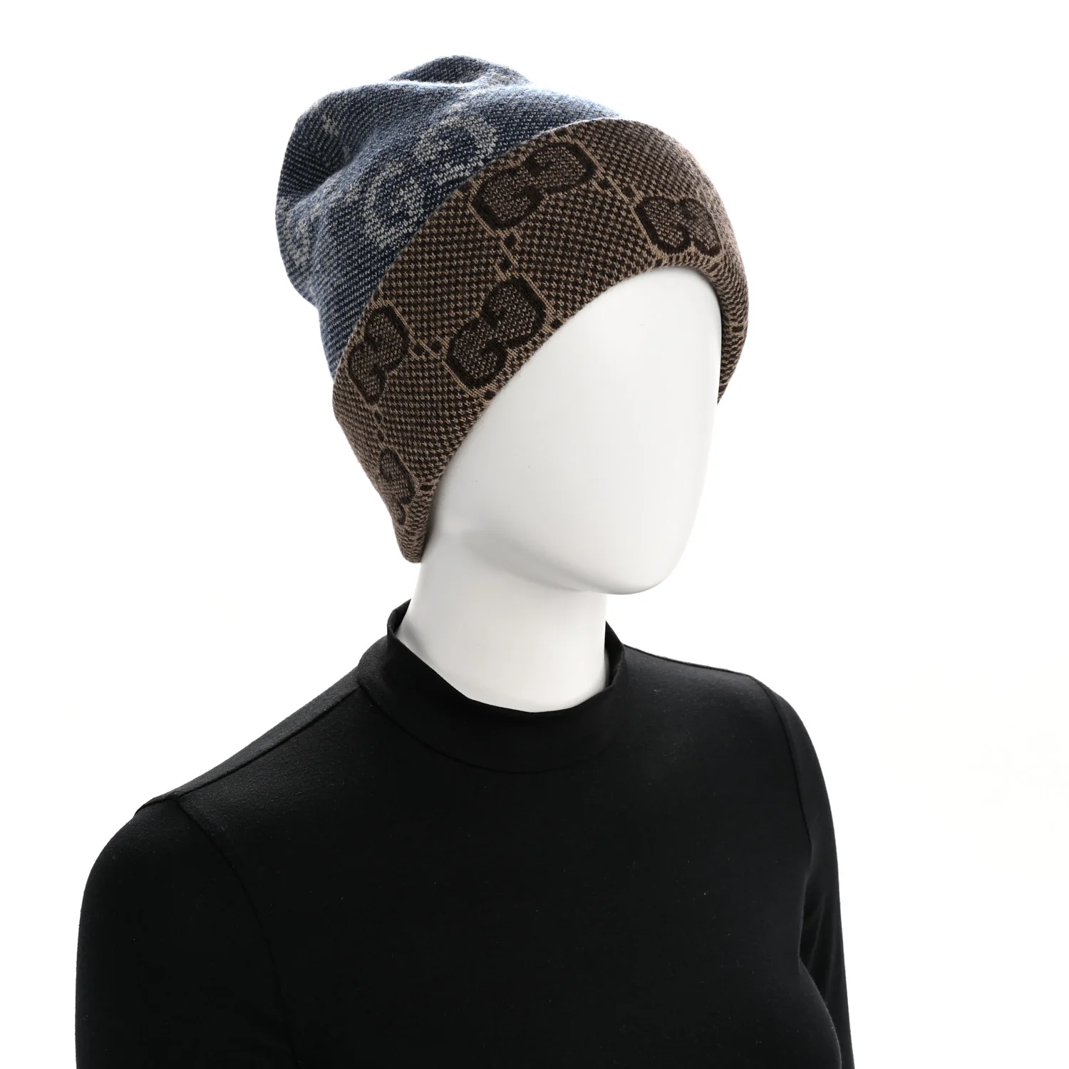 Wool Monogram Doubly G Beanie Hat S Blue Brown - Image 2