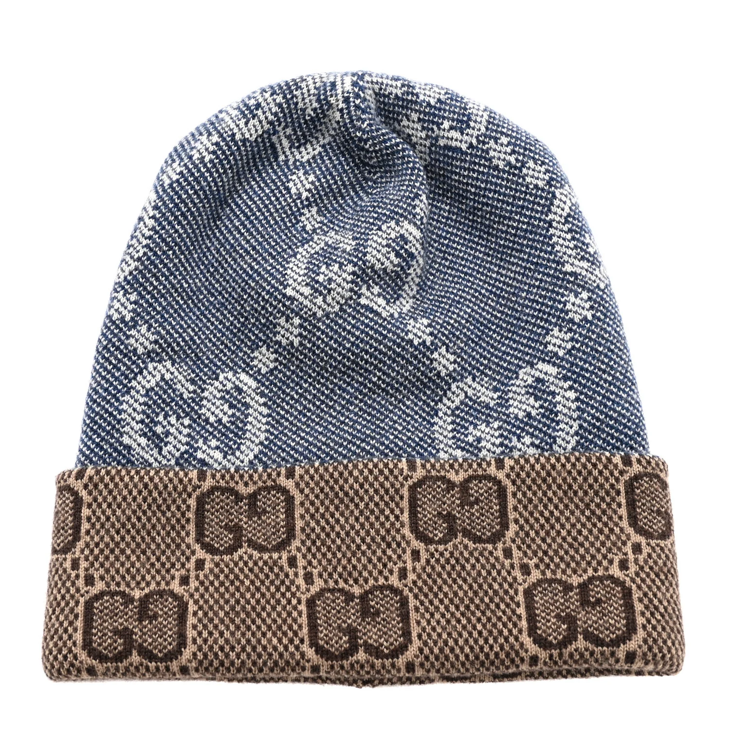 Wool Monogram Doubly G Beanie Hat S Blue Brown - Image 3
