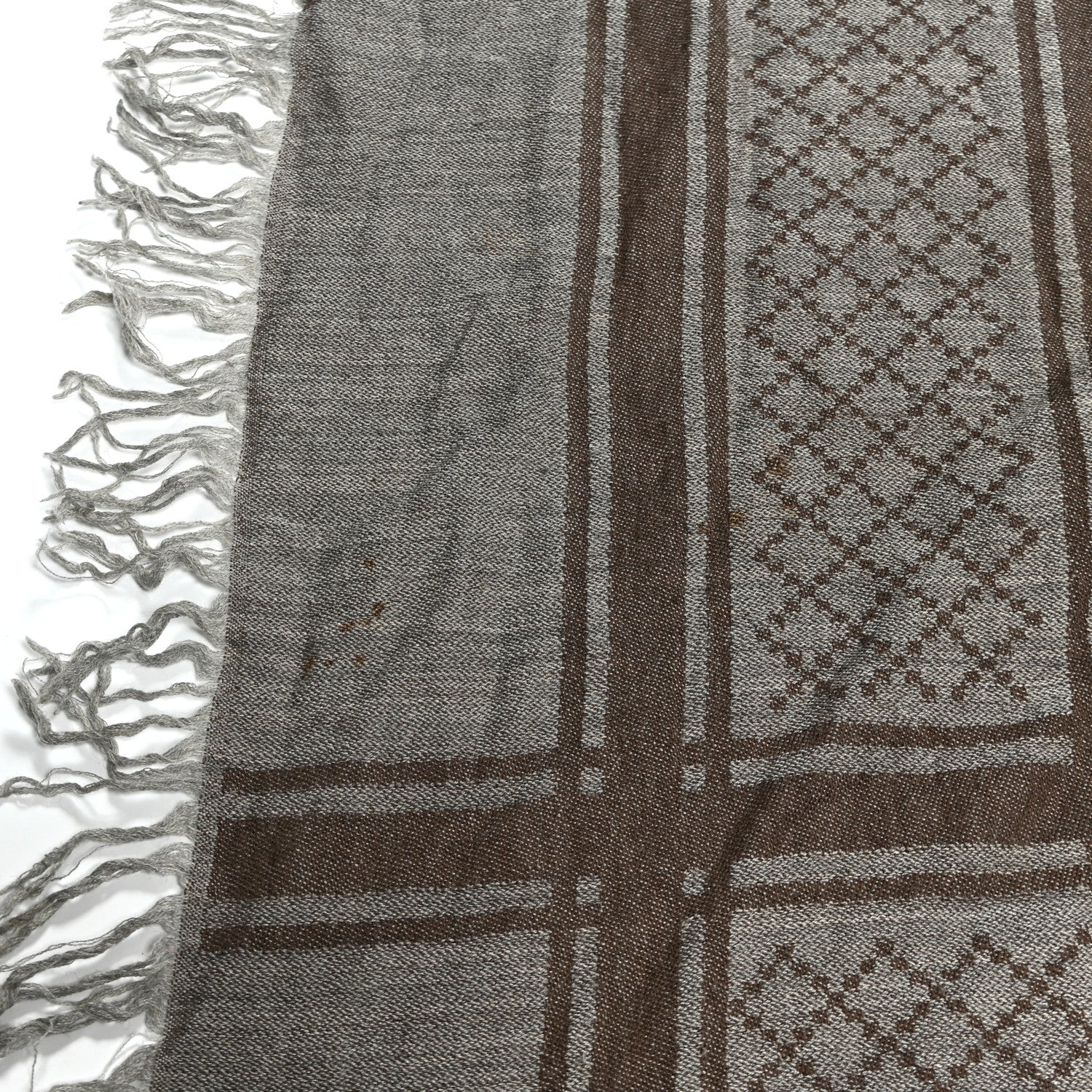 Wool Silk Fox Fur Monogram Shawl Scarf Brown - Image 4