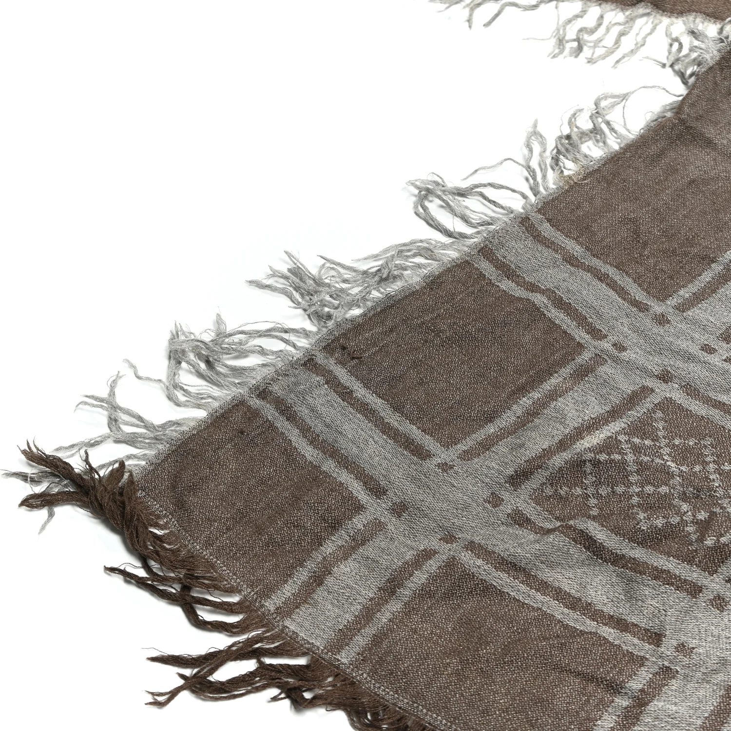 Wool Silk Fox Fur Monogram Shawl Scarf Brown - Image 6