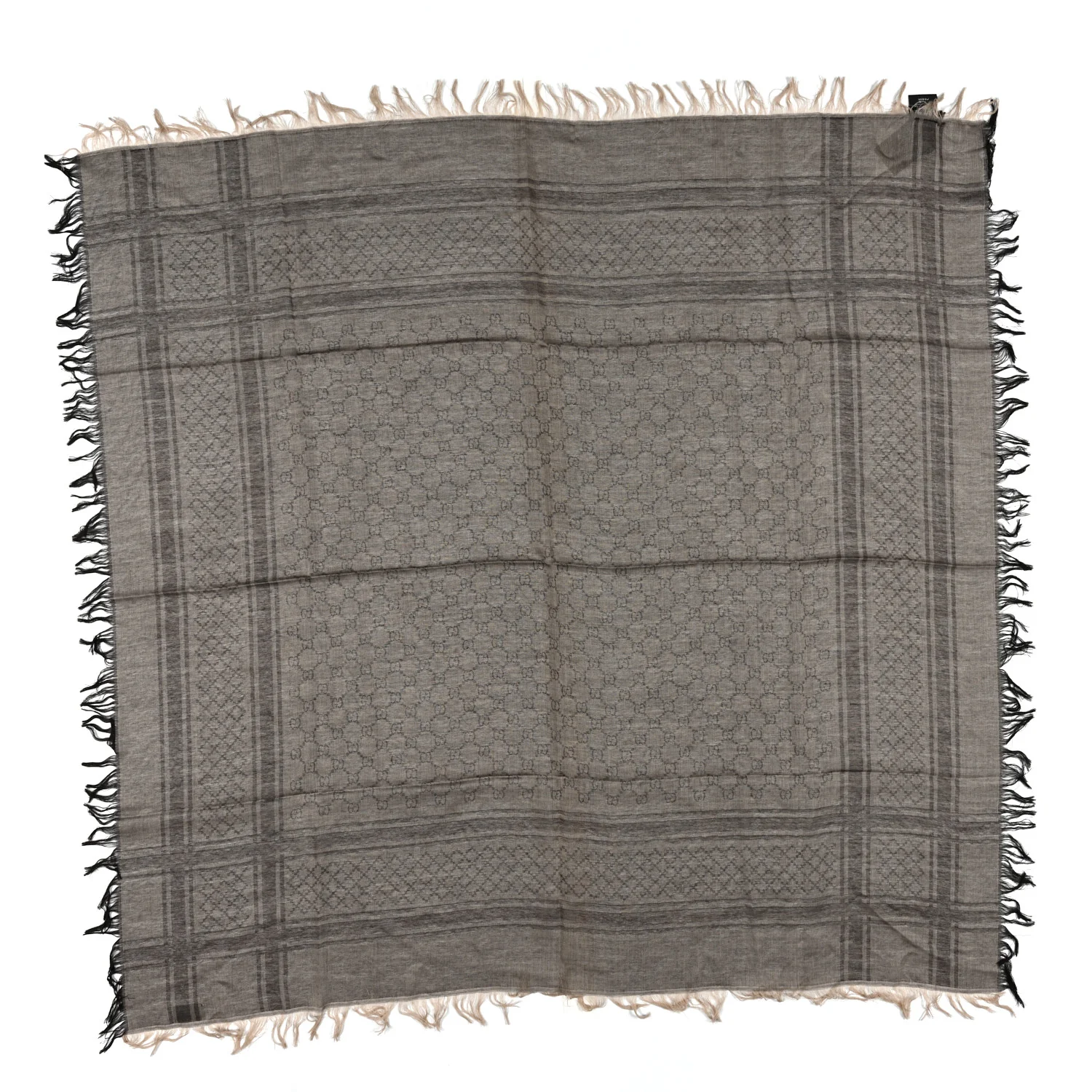 Wool Silk GG Monogram Diamante Plaid Surviee Shawl Beige Dark Brown - Image 2