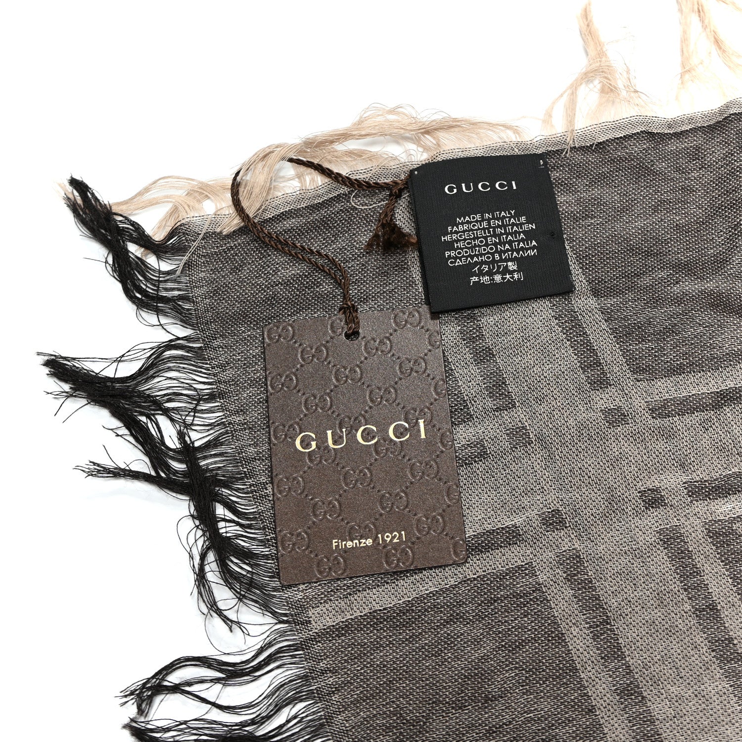 Wool Silk GG Monogram Diamante Plaid Surviee Shawl Beige Dark Brown - Image 8