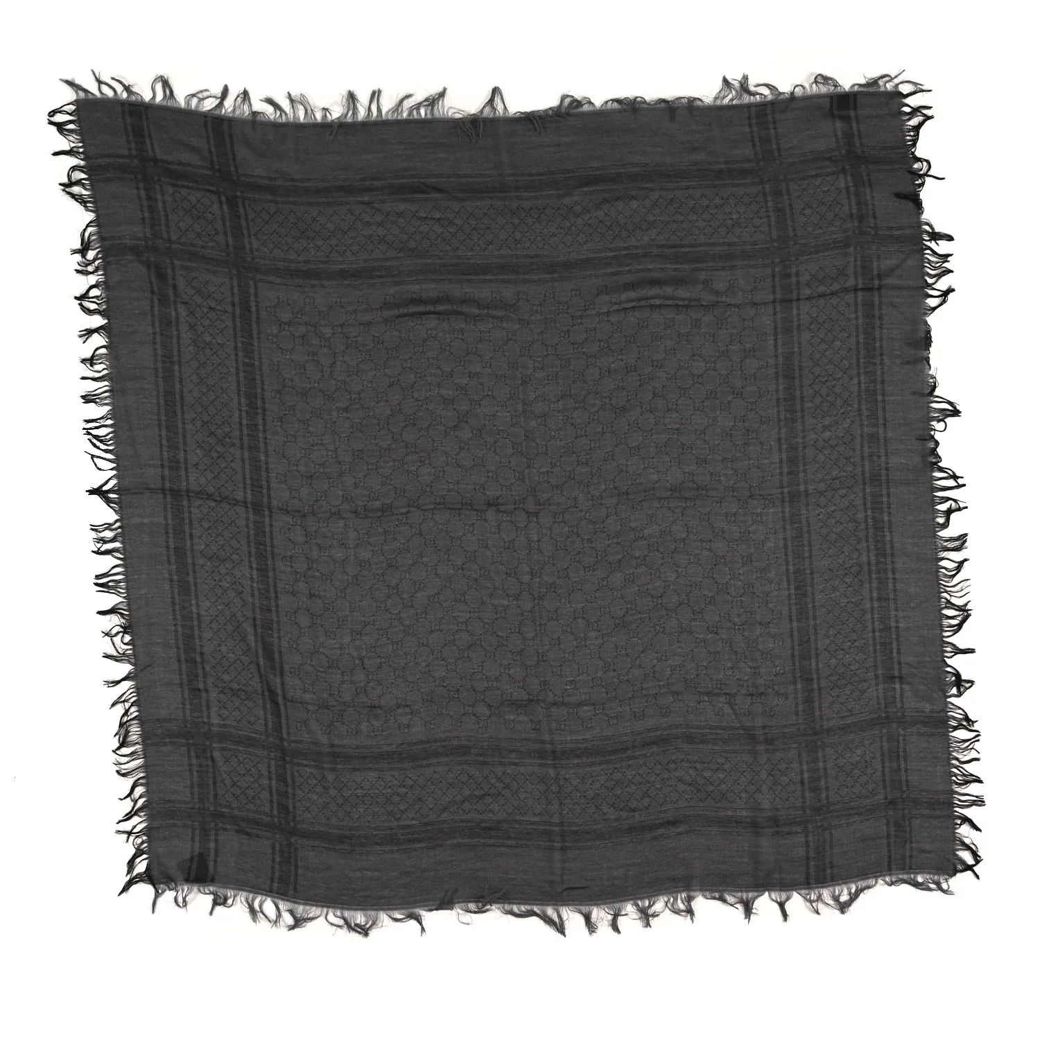 Wool Silk GG Monogram Diamante Plaid Surviee Shawl Graphite Black