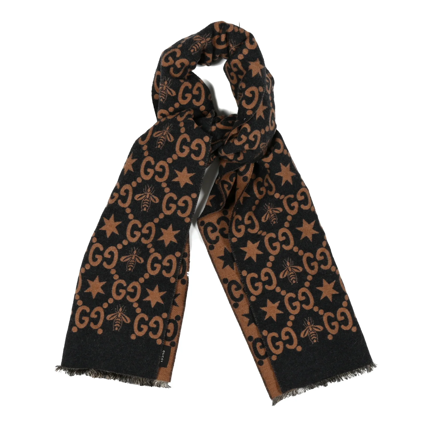 Wool Silk GG Monogram Fly Constellation Scarf Brown Black