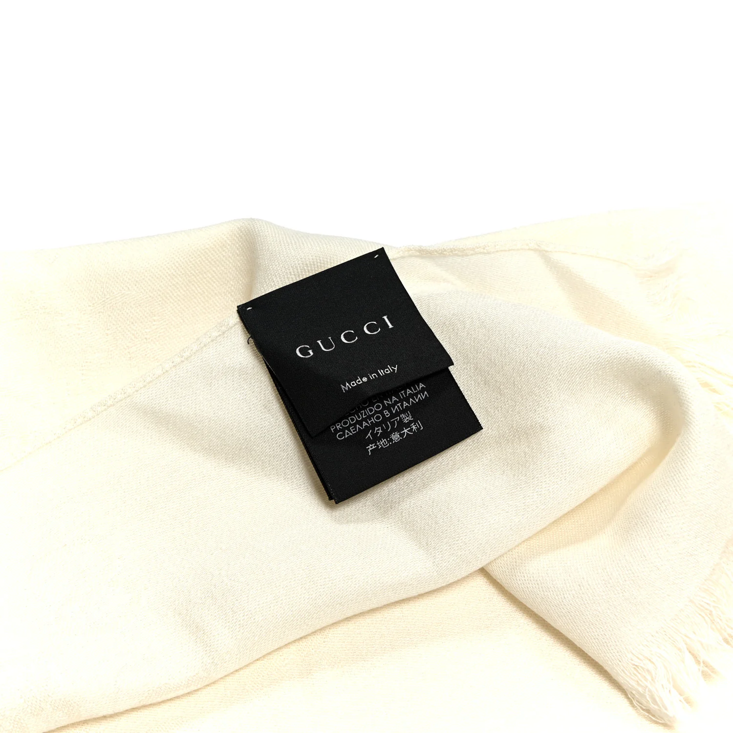 Wool Silk GG Monogram GGNat Fringe Scarf White - Image 5