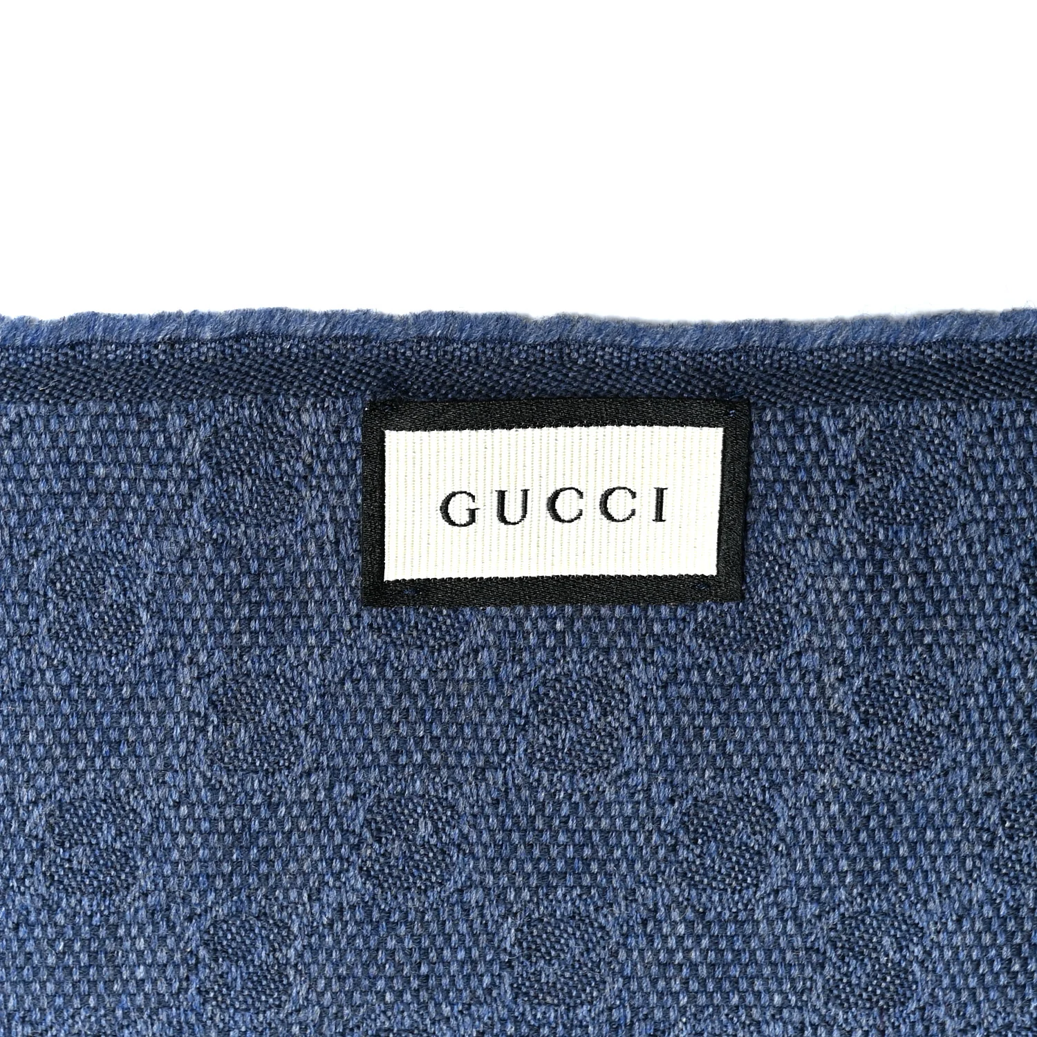 Wool Silk GG Monogram Web Verbiere Fringe Scarf Navy Blue - Image 3