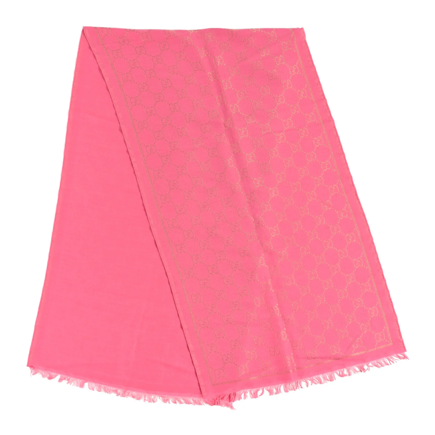 Wool Silk Lurex GG Monogram Bright G Fringe Scarf Fuxia - Image 2