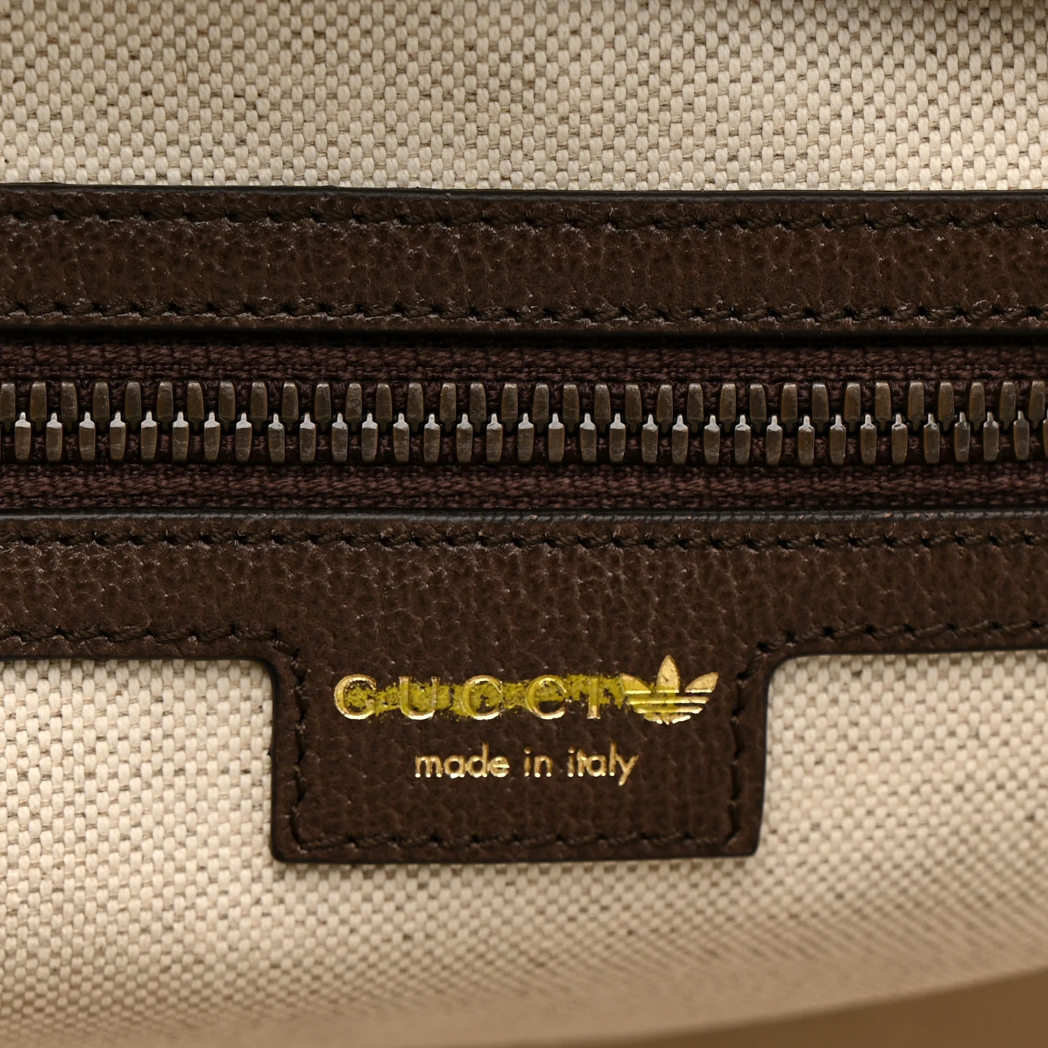 X ADIDAS Canvas Textured Dollar Calfskin Web GG Monogram Trefoil Large Bowling Bag Beige Brown Multicolor - Image 5