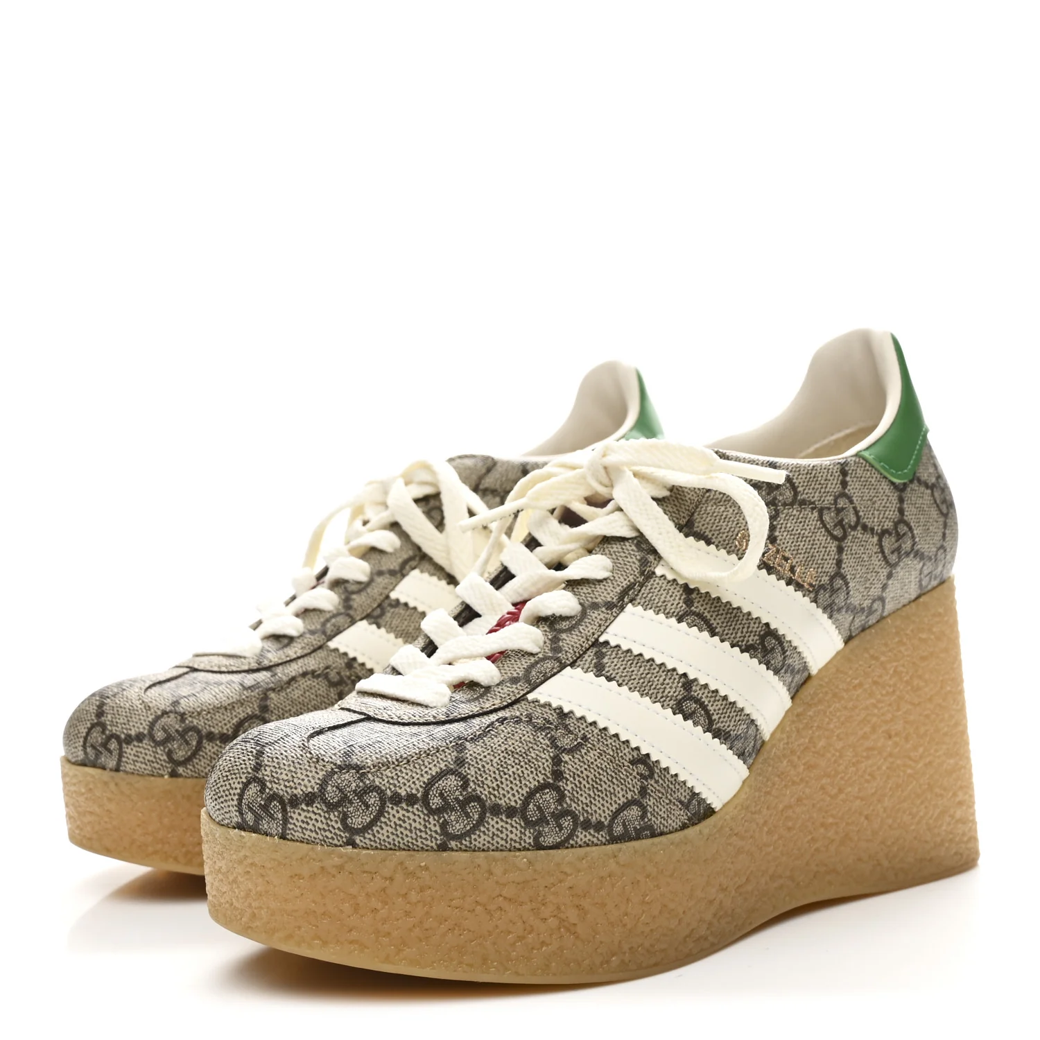 X ADIDAS GG Supreme Monogram Gazelle Wedge Sneakers 36.5 Beige Ebony Off White New Shamarock - Image 4