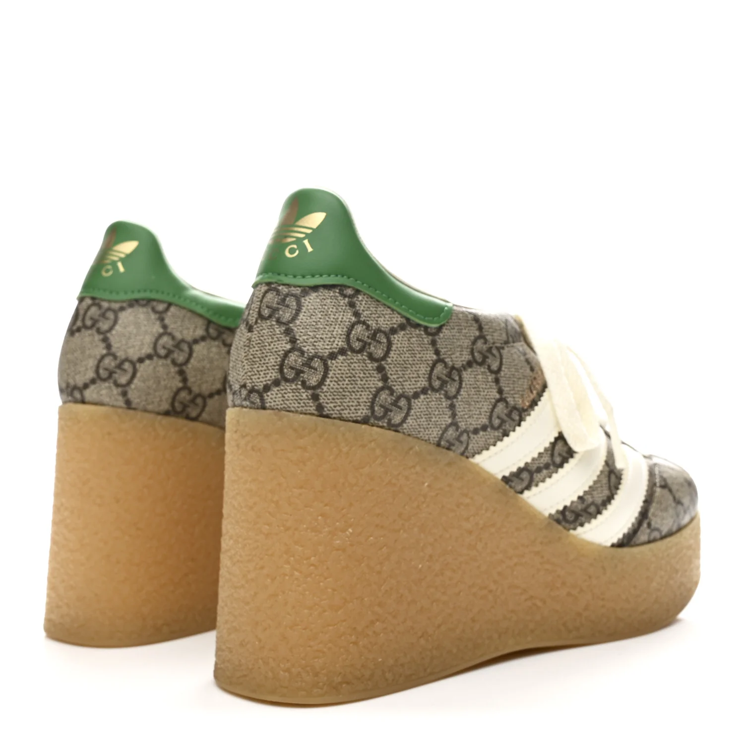 X ADIDAS GG Supreme Monogram Gazelle Wedge Sneakers 36.5 Beige Ebony Off White New Shamarock - Image 5