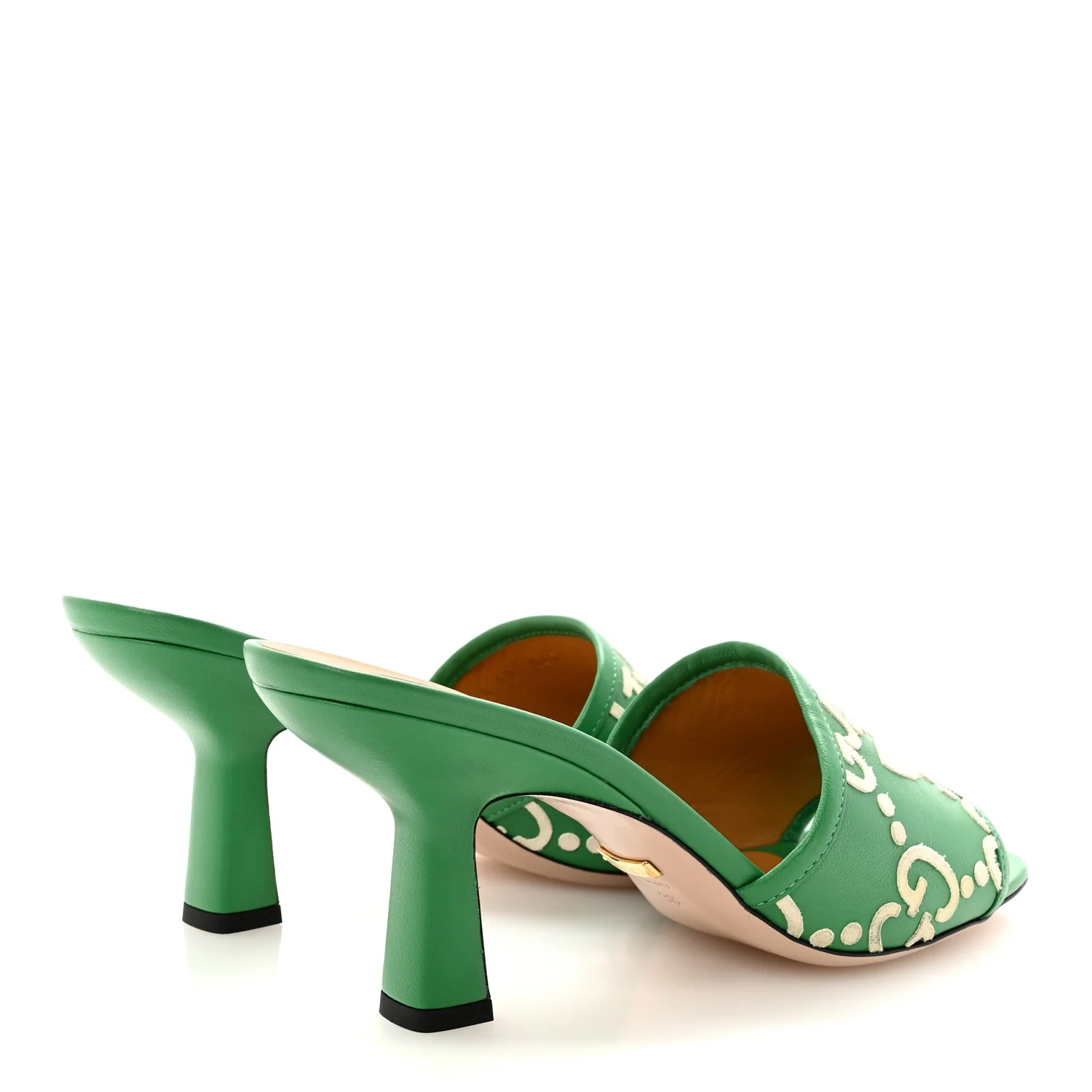 X ADIDAS Nappa Charlotte Suede Monogram Jumbo GG Trefoil 75mm Slide Sandals 38 New Shamarock Ivoire - Image 5