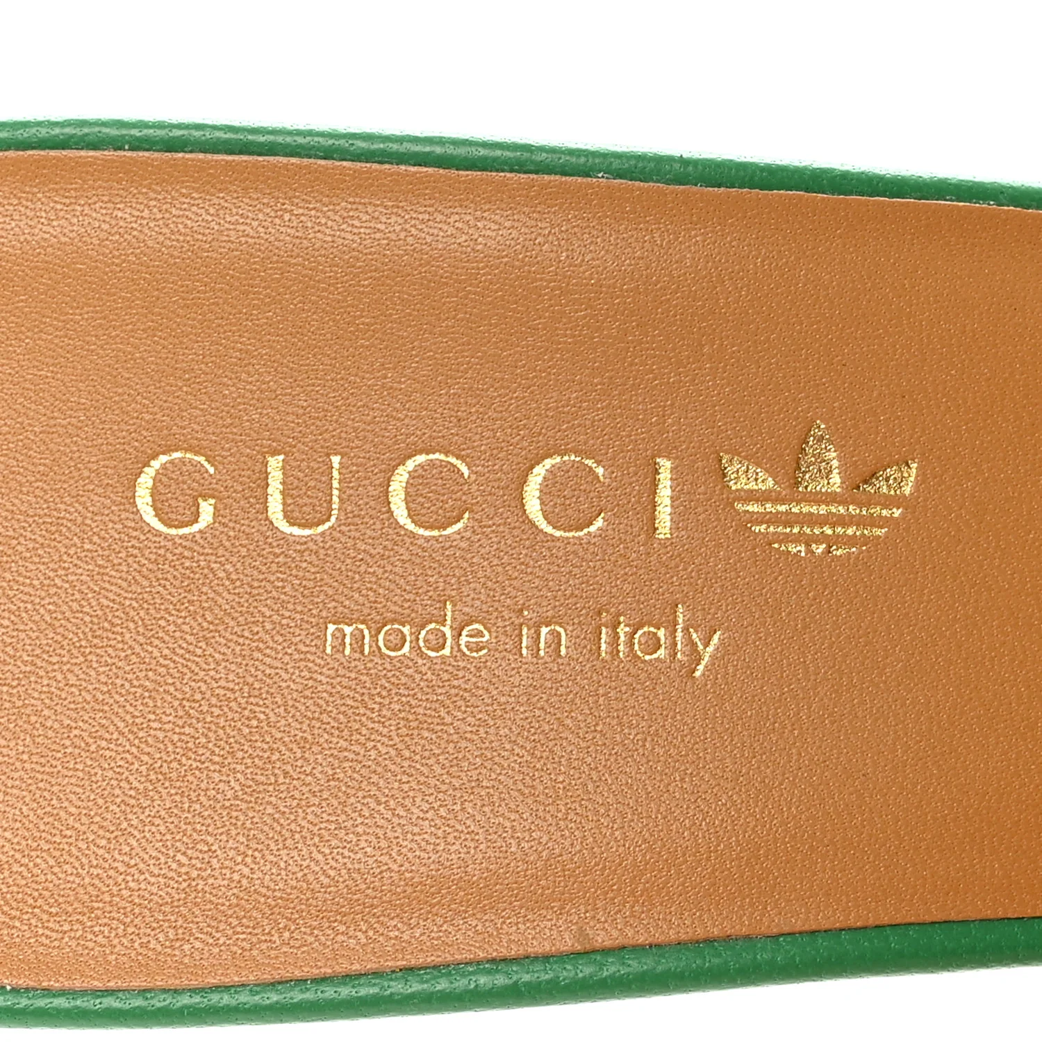X ADIDAS Nappa Charlotte Suede Monogram Jumbo GG Trefoil 75mm Slide Sandals 38 New Shamarock Ivoire - Image 8