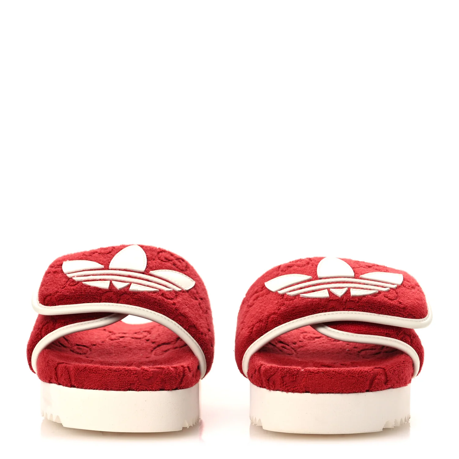 X ADIDAS Terry Cloth GG Monogram Womens Platform Sandals 38 Maple Red Off White - Image 3