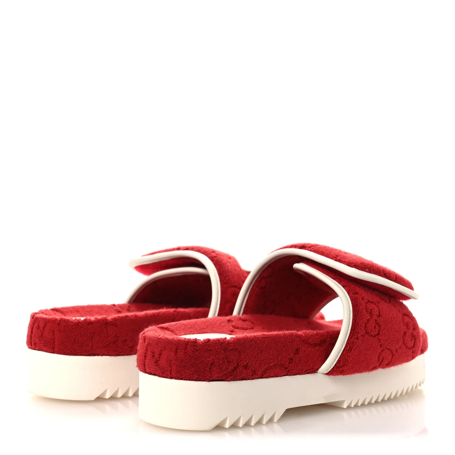 X ADIDAS Terry Cloth GG Monogram Womens Platform Sandals 38 Maple Red Off White - Image 5