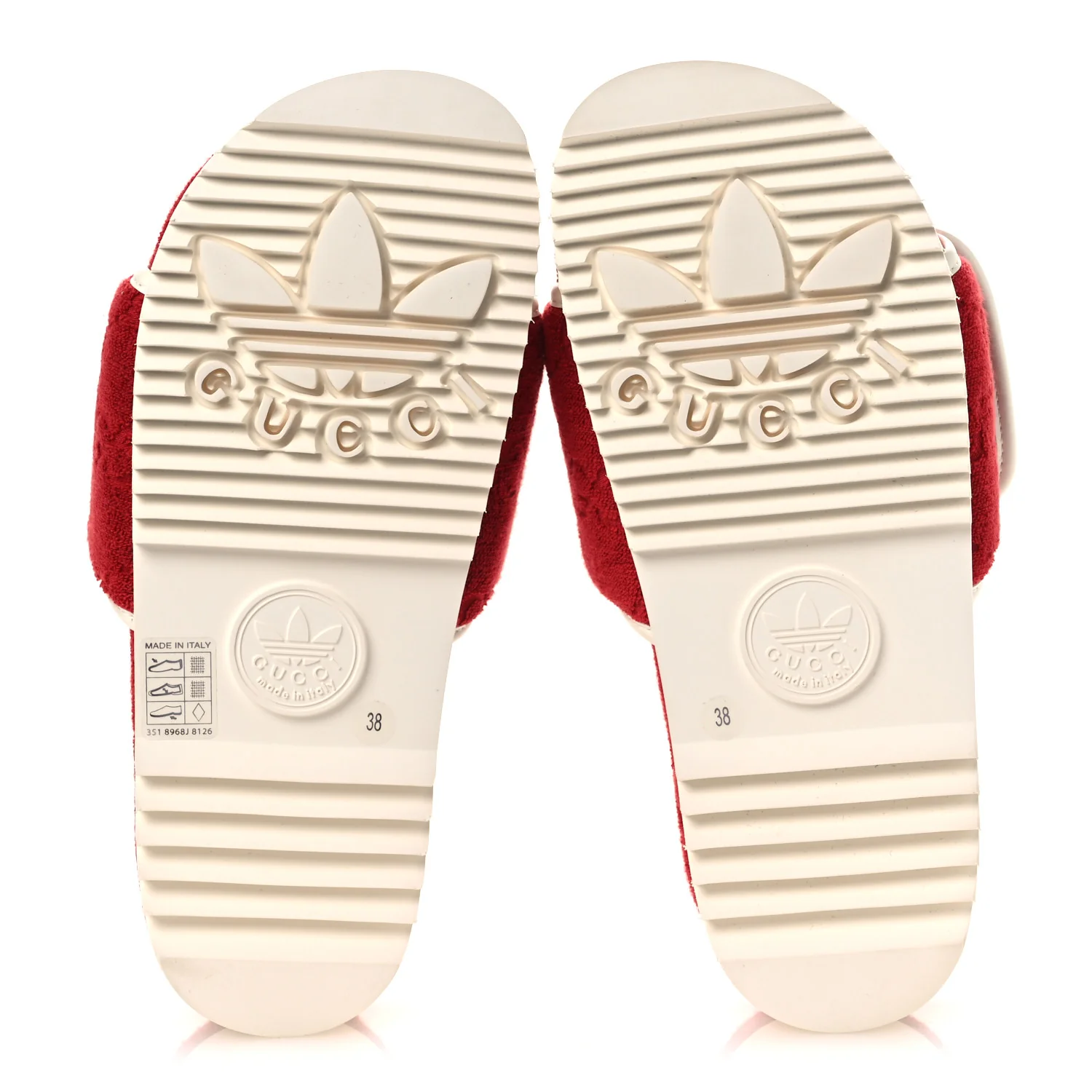 X ADIDAS Terry Cloth GG Monogram Womens Platform Sandals 38 Maple Red Off White - Image 7