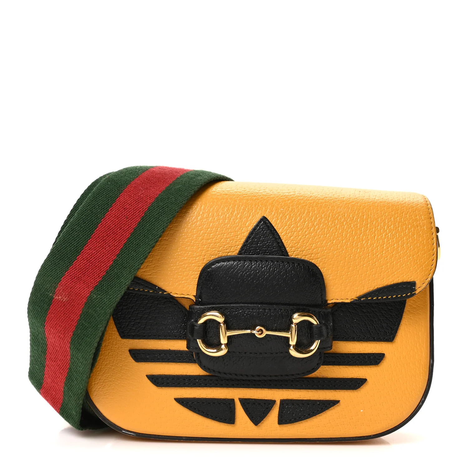 X ADIDAS Textured Dollar Calfskin Web Trefoil Mini Horsebit 1955 Shoulder Bag Crop Black