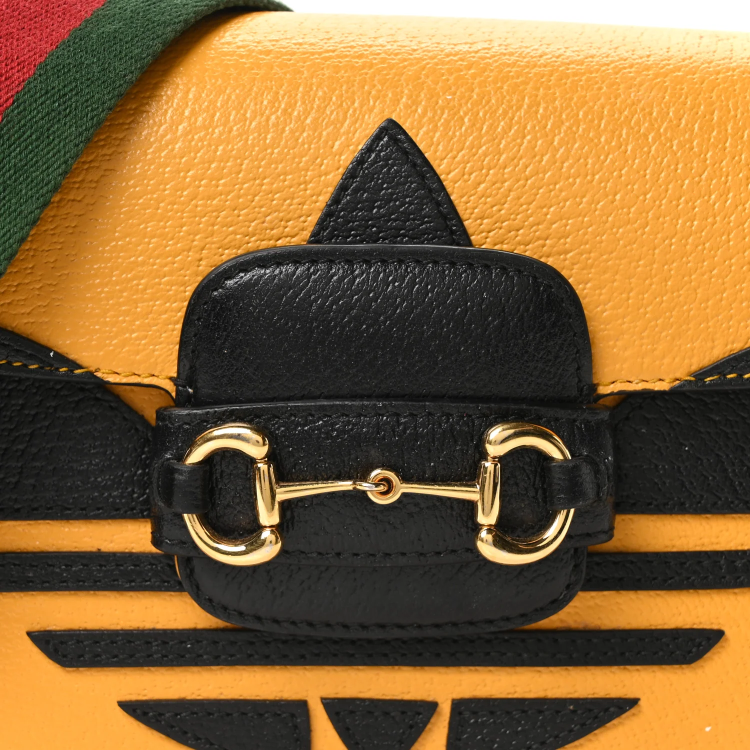 X ADIDAS Textured Dollar Calfskin Web Trefoil Mini Horsebit 1955 Shoulder Bag Crop Black - Image 8