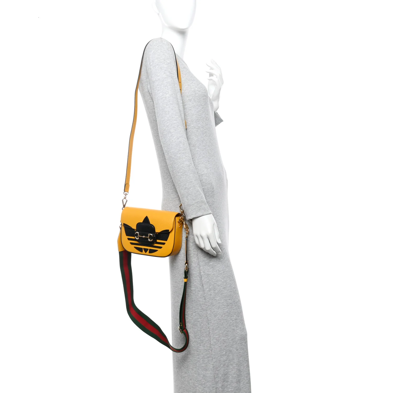 X ADIDAS Textured Dollar Calfskin Web Trefoil Mini Horsebit 1955 Shoulder Bag Crop Black - Image 2