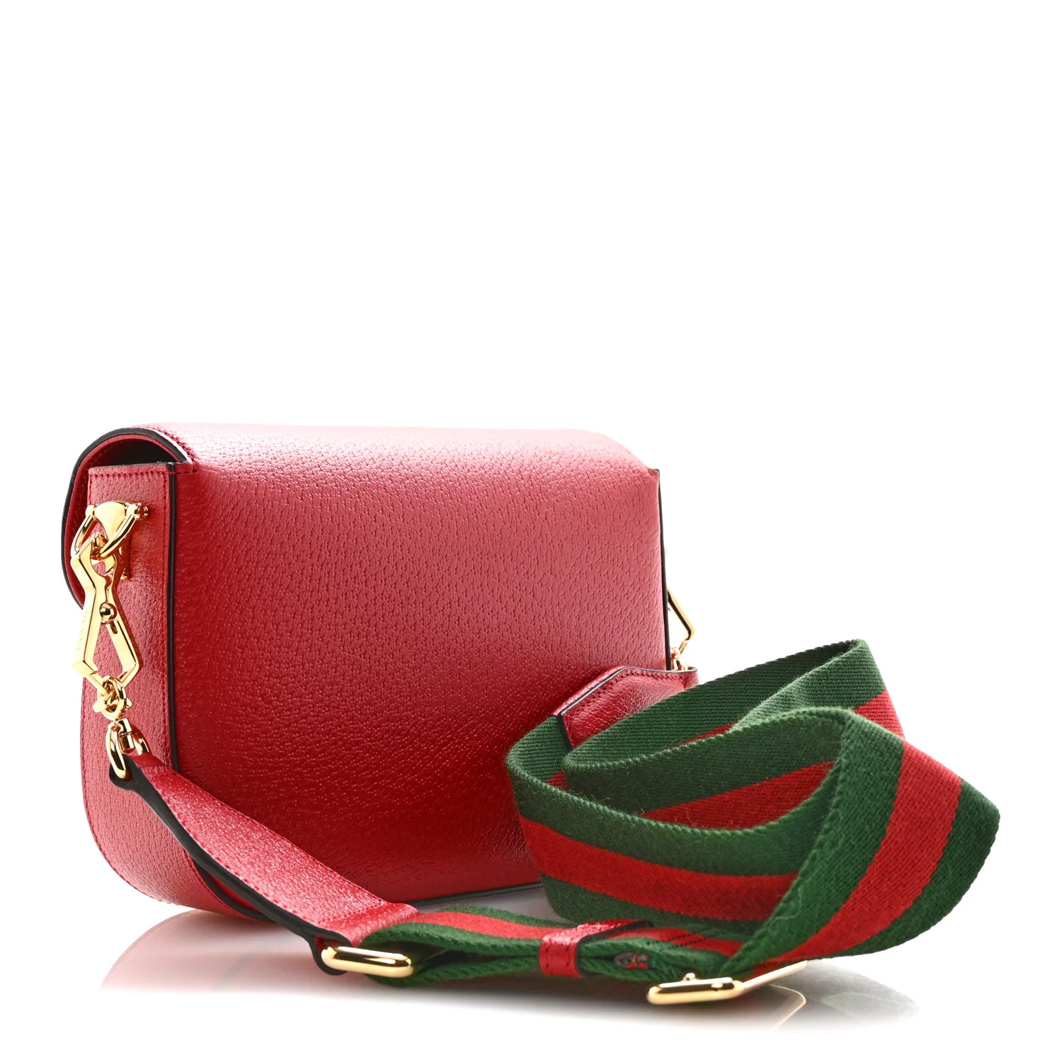 X ADIDAS Textured Dollar Calfskin Web Trefoil Mini Horsebit 1955 Shoulder Bag Hibiscus Red Off White - Image 3
