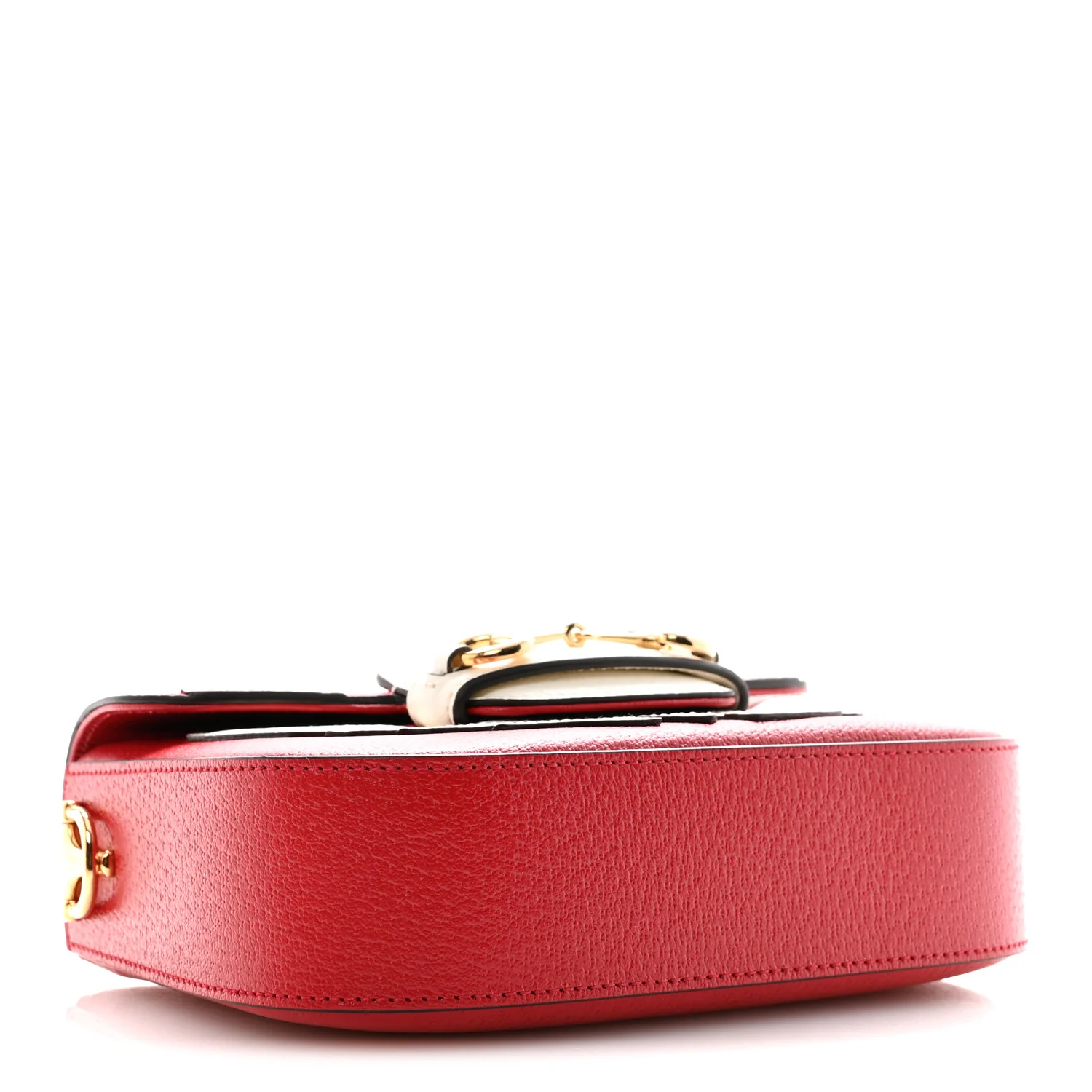 X ADIDAS Textured Dollar Calfskin Web Trefoil Mini Horsebit 1955 Shoulder Bag Hibiscus Red Off White - Image 4
