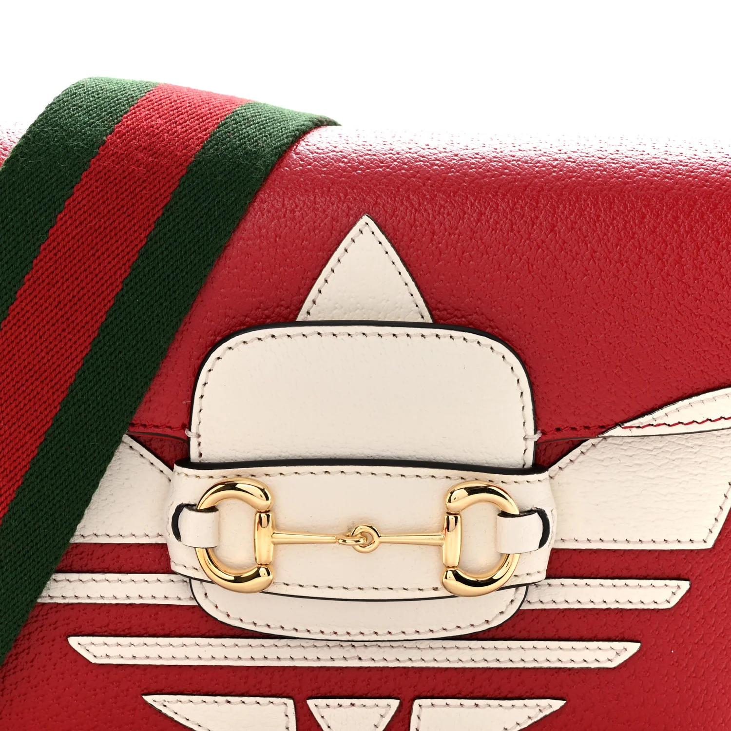 X ADIDAS Textured Dollar Calfskin Web Trefoil Mini Horsebit 1955 Shoulder Bag Hibiscus Red Off White - Image 8