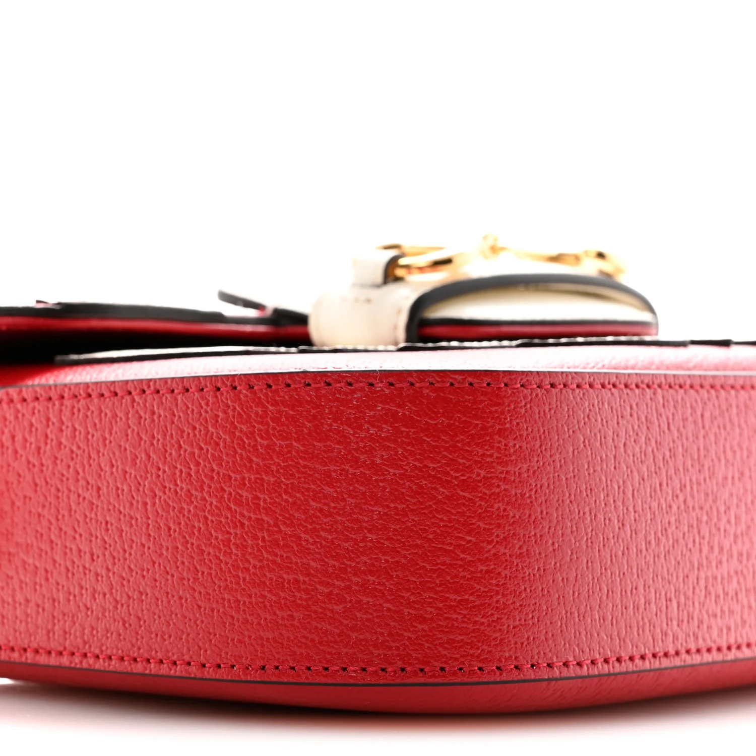 X ADIDAS Textured Dollar Calfskin Web Trefoil Mini Horsebit 1955 Shoulder Bag Hibiscus Red Off White - Image 9