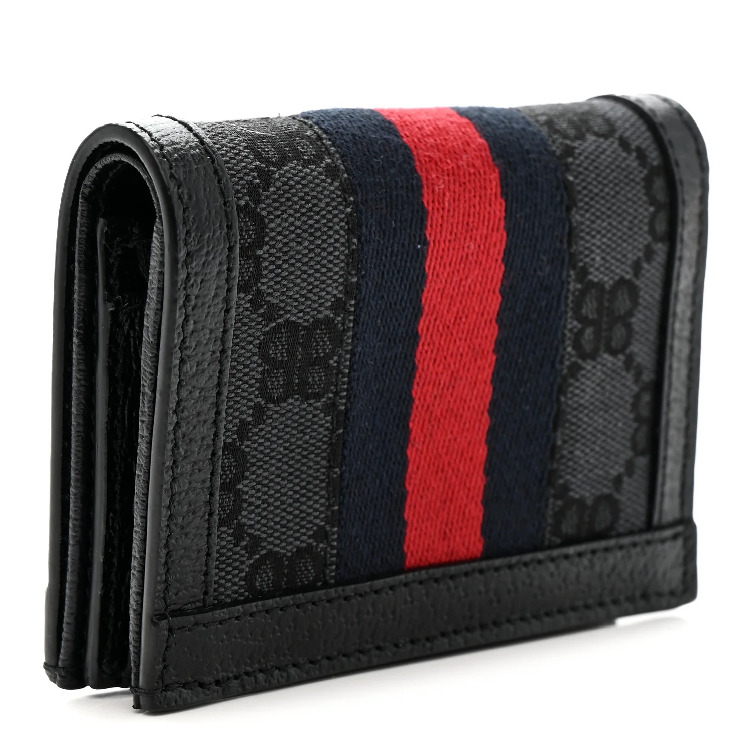 X BALENCIAGA BB Monogram Web Ophidia Card Case Wallet Black - Image 3