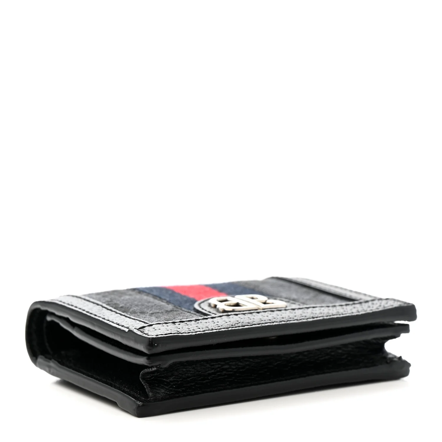 X BALENCIAGA BB Monogram Web Ophidia Card Case Wallet Black - Image 4
