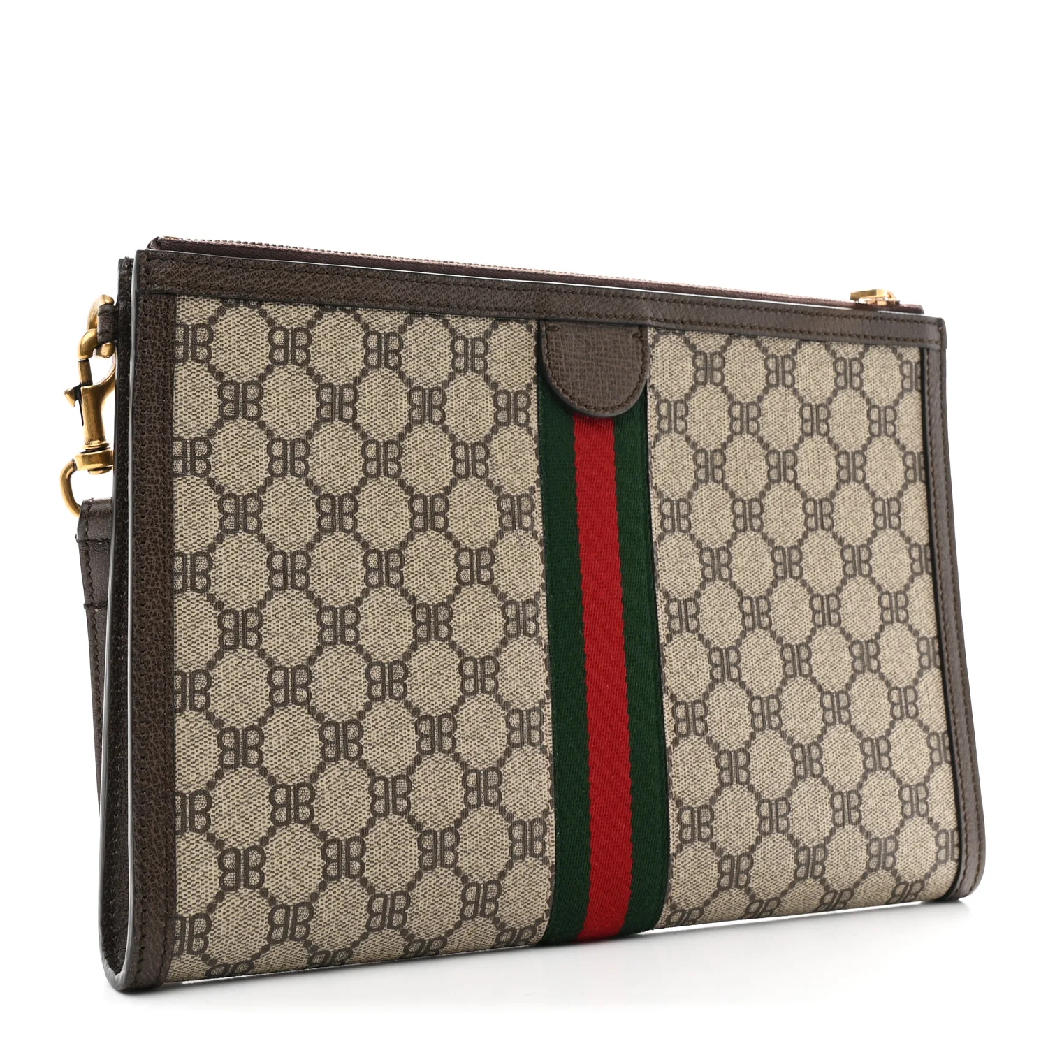 X BALENCIAGA BB Supreme Monogram Web Ophidia Wristlet Beige New Acero - Image 3