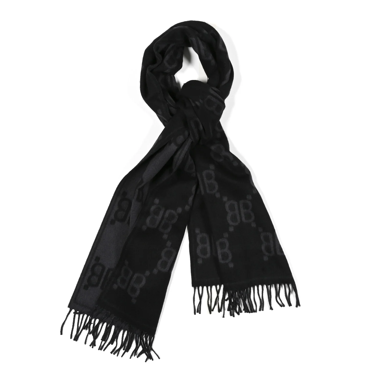X BALENCIAGA Cashmere All Over Macro Print Scarf Black
