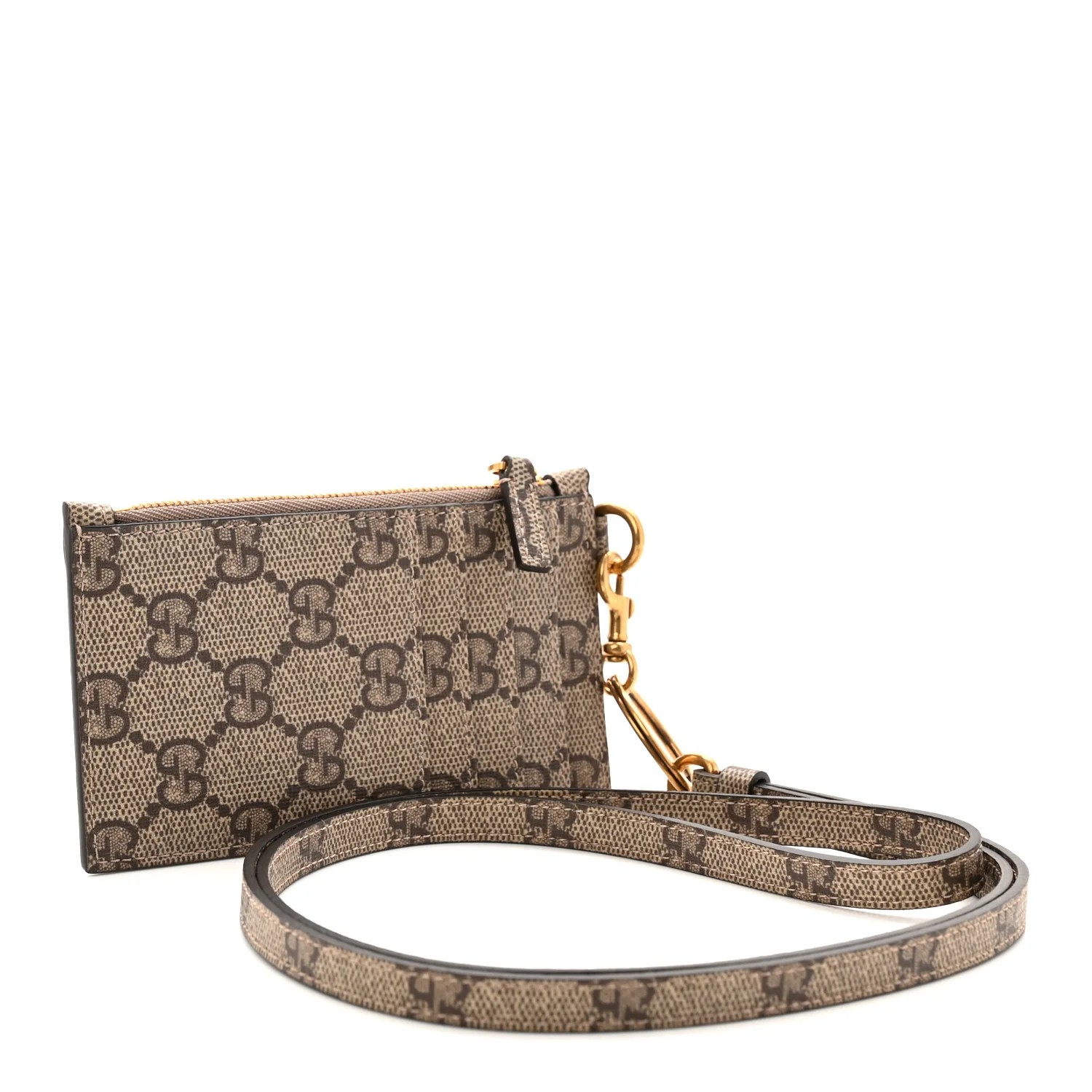 X BALENCIAGA GG Supreme Monogram Logo Card Case With Strap Beige Ebony - Image 3