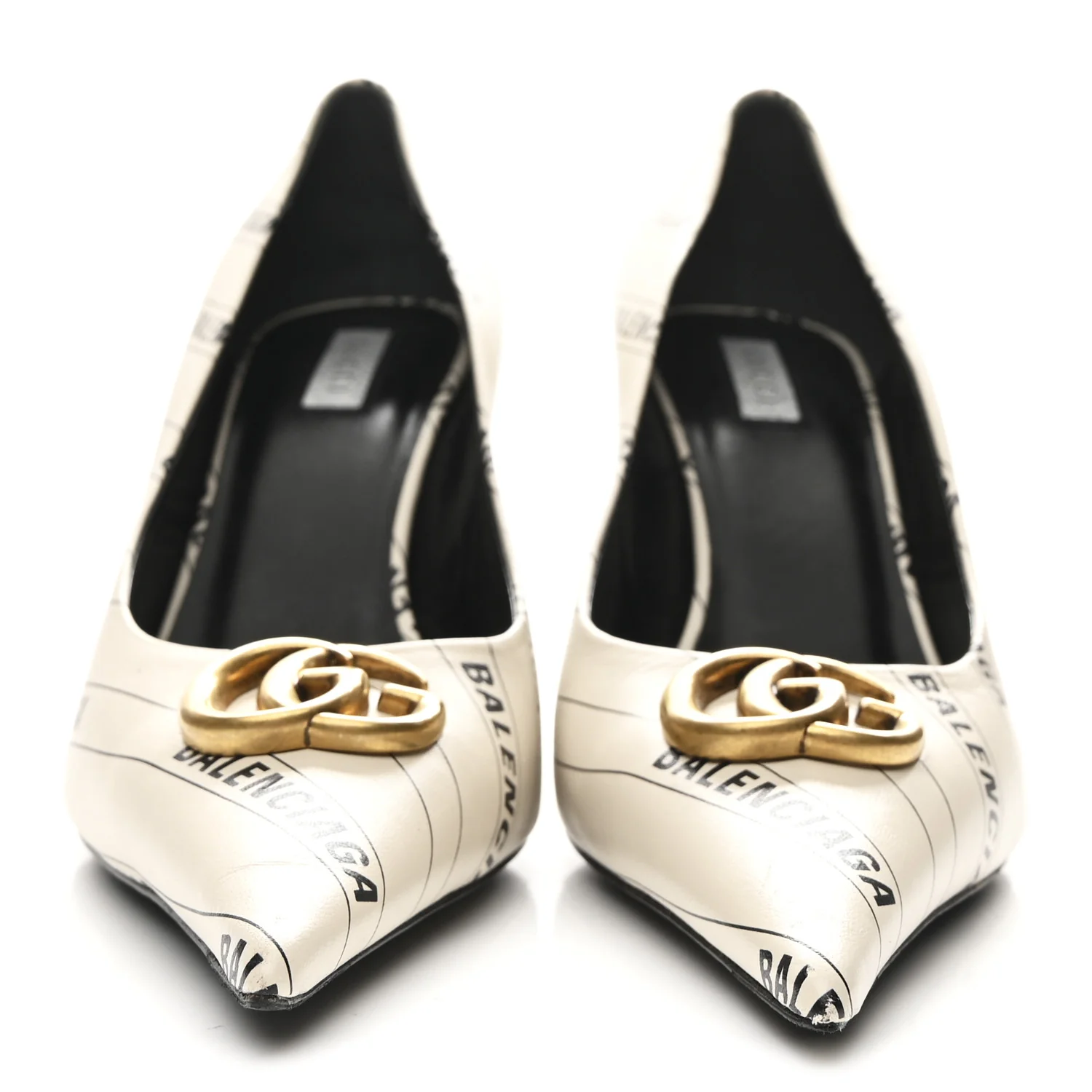 X BALENCIAGA Nappa Charlotte Allover Logo GG Pumps 38.5 Mystic White Black - Image 3