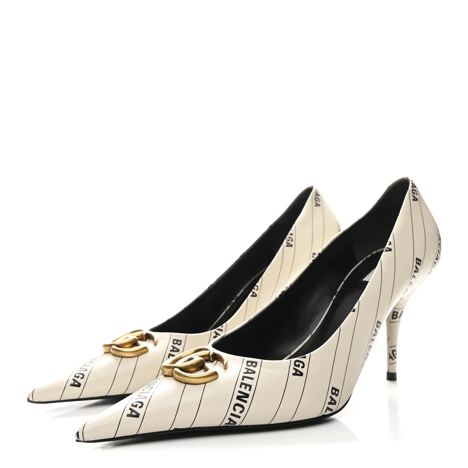 X BALENCIAGA Nappa Charlotte Allover Logo GG Pumps 38.5 Mystic White Black - Image 4