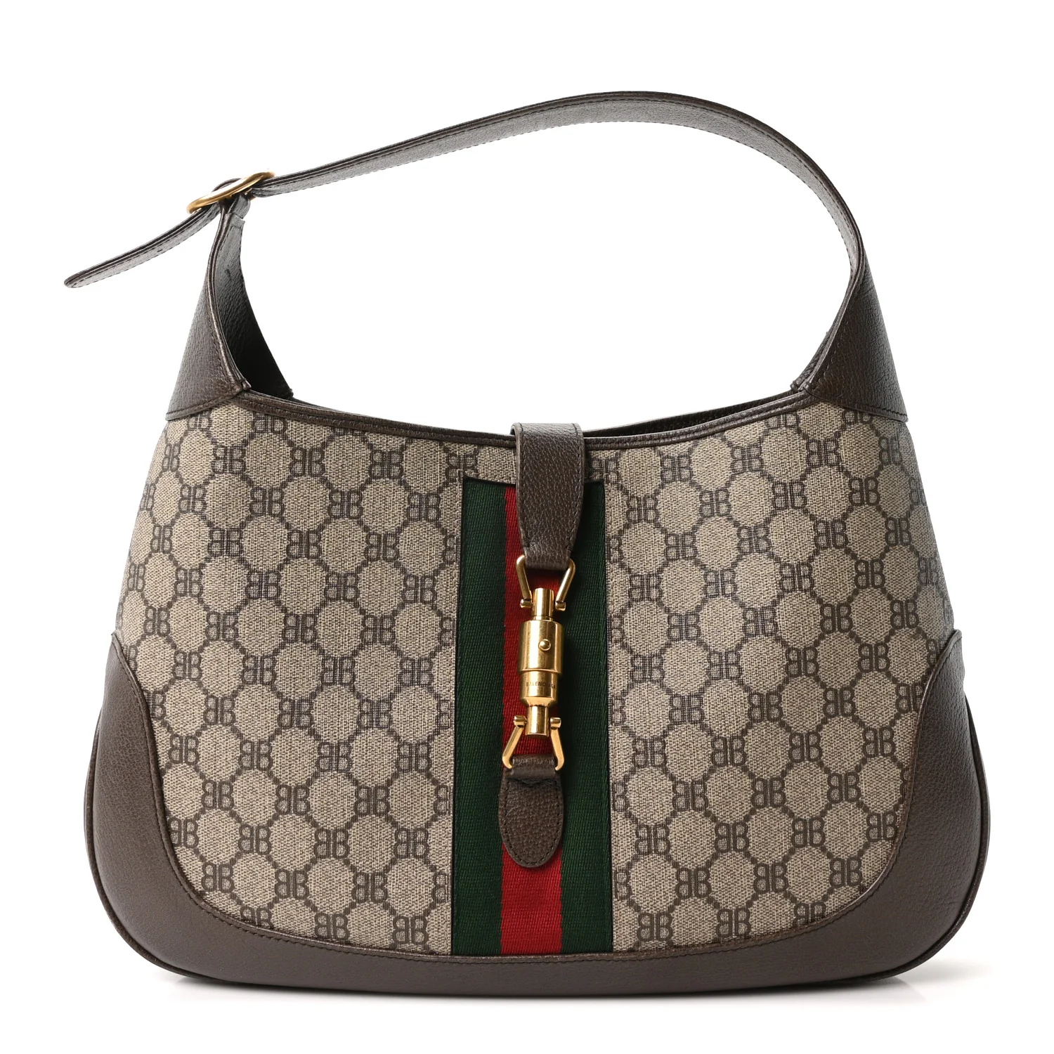 X BALENCIAGA Supreme Monogram Calfskin Web Medium Jackie 1961 Hobo Beige Ebony