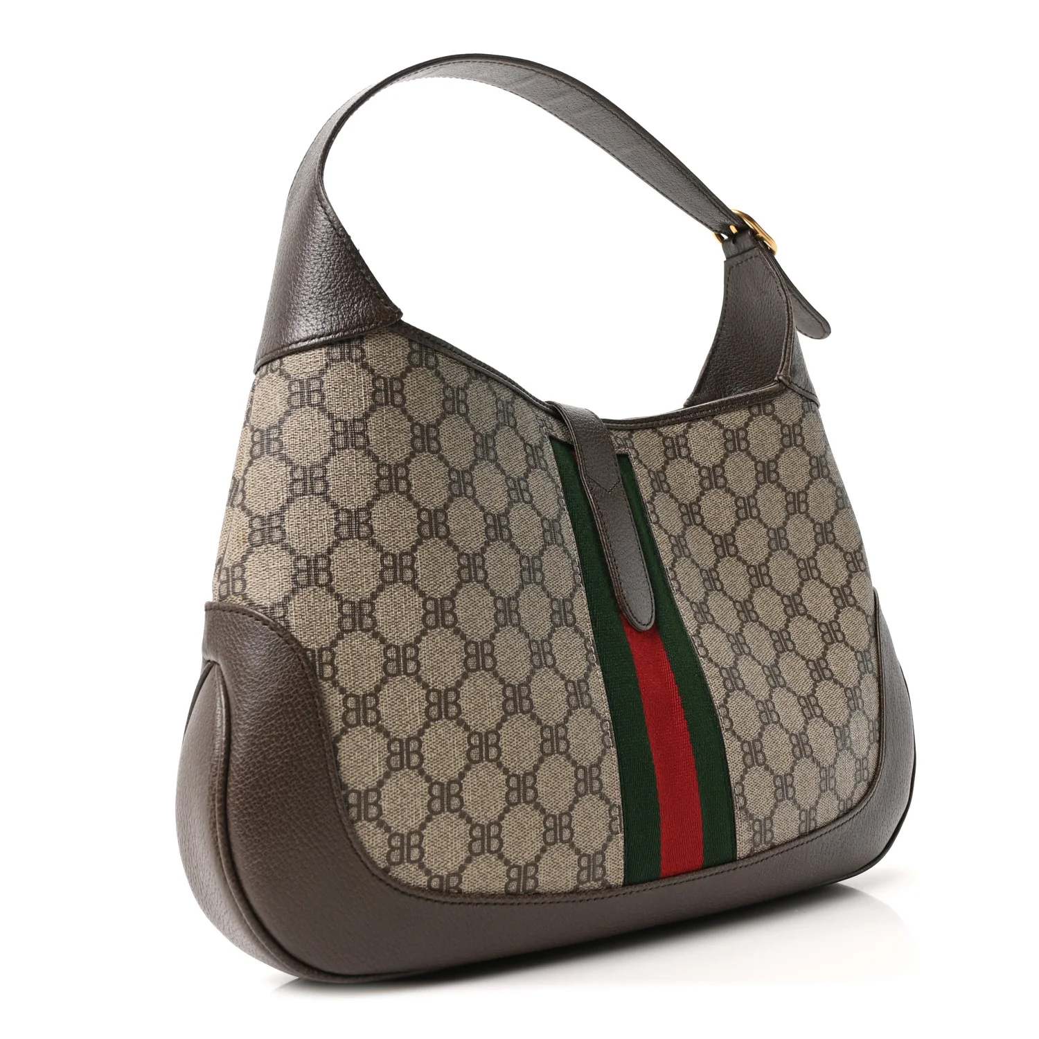 X BALENCIAGA Supreme Monogram Calfskin Web Medium Jackie 1961 Hobo Beige Ebony - Image 3