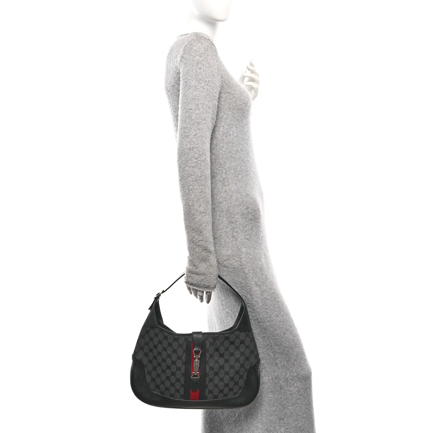 X BALENCIAGA Supreme Monogram Calfskin Web Medium Jackie 1961 Hobo Black - Image 2
