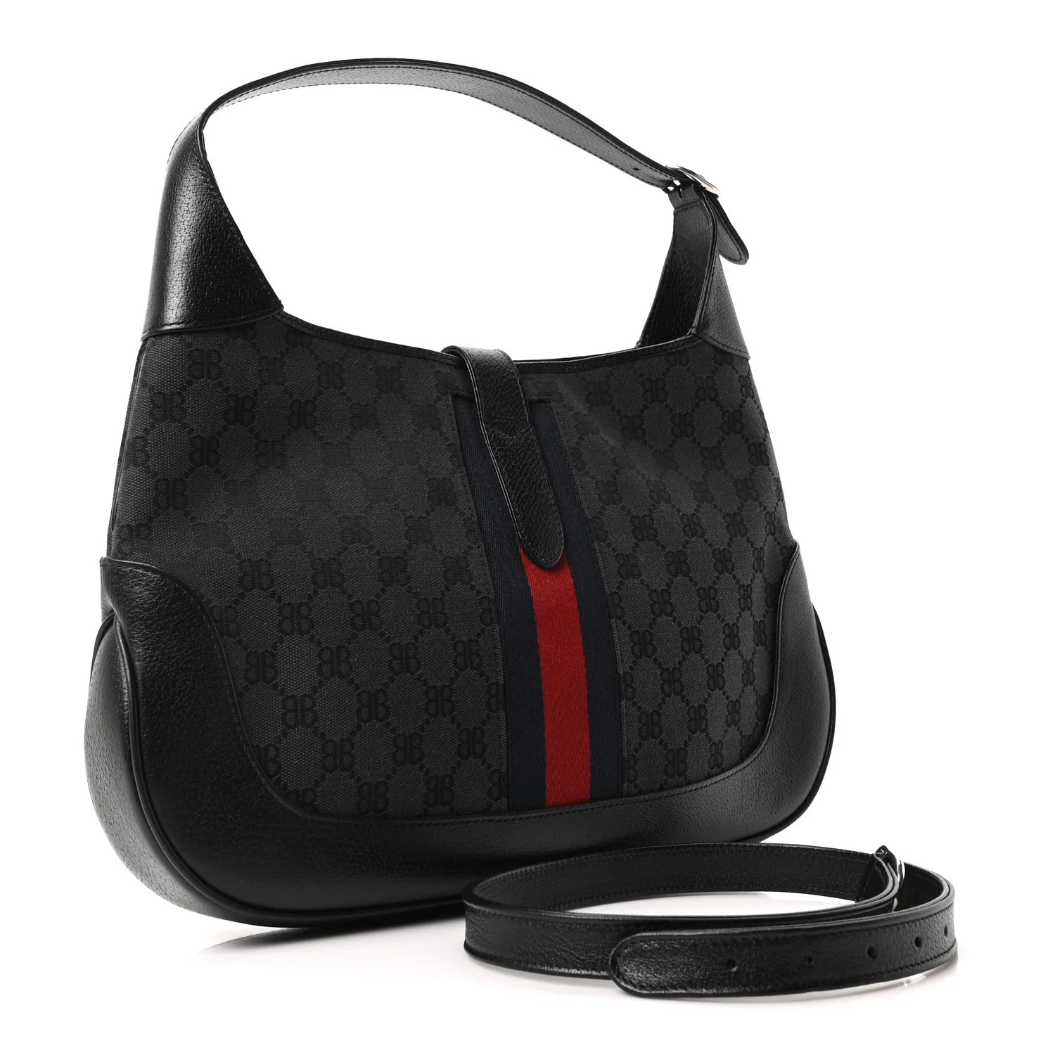 X BALENCIAGA Supreme Monogram Calfskin Web Medium Jackie 1961 Hobo Black - Image 3