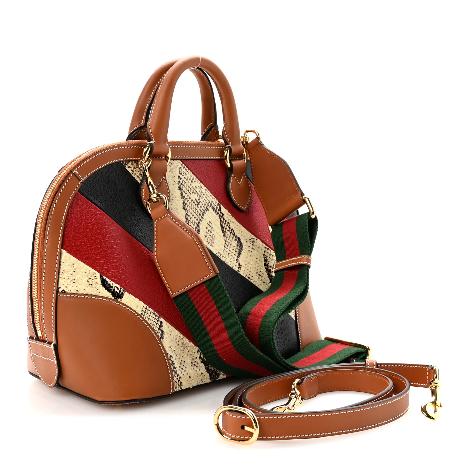 X DANS LE VERT Calfskin Snakeskin Medium Top Handle Dome Bag Brown Multicolor - Image 3