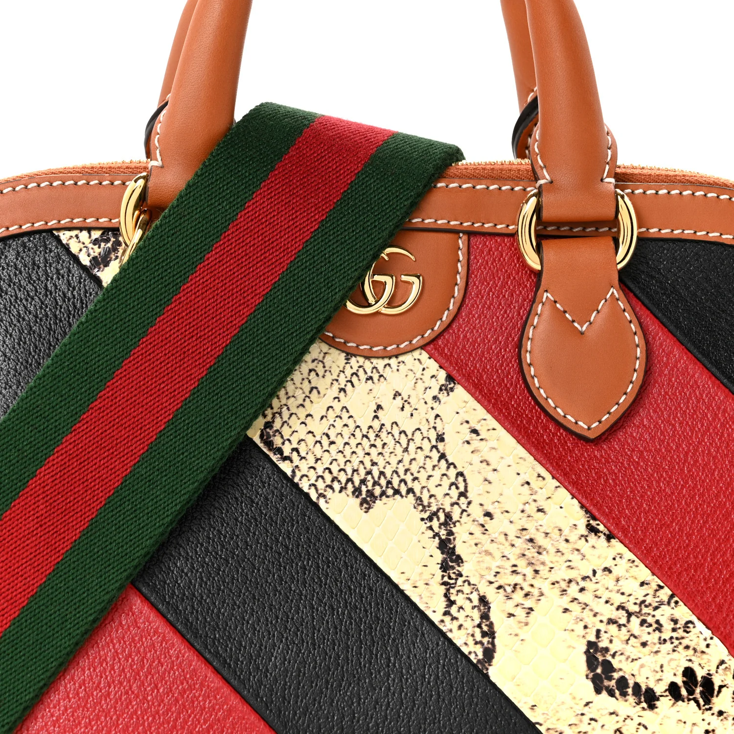 X DANS LE VERT Calfskin Snakeskin Medium Top Handle Dome Bag Brown Multicolor - Image 9