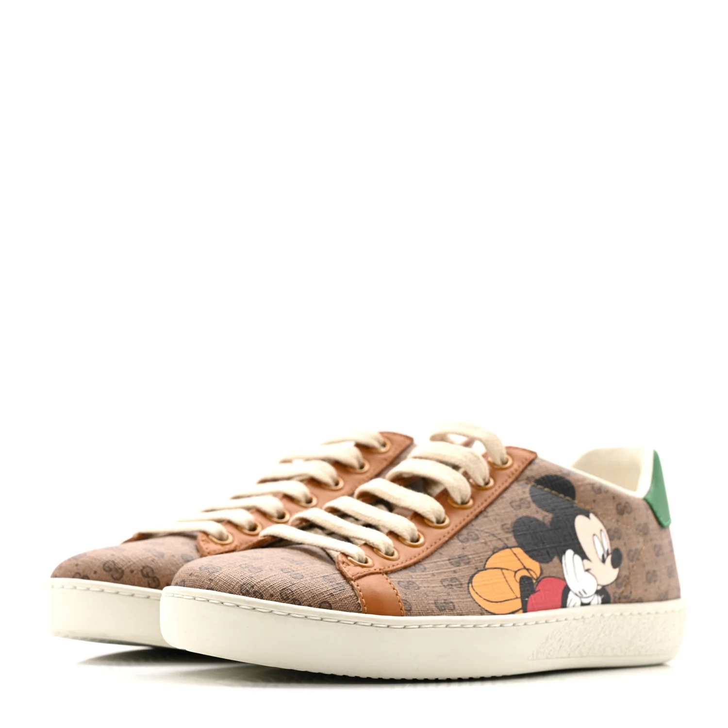 X DISNEY Mini Vintage GG Supreme Monogram Mickey Mouse Womens Ace Sneakers 35 Beige Vintage Sun Oil - Image 4