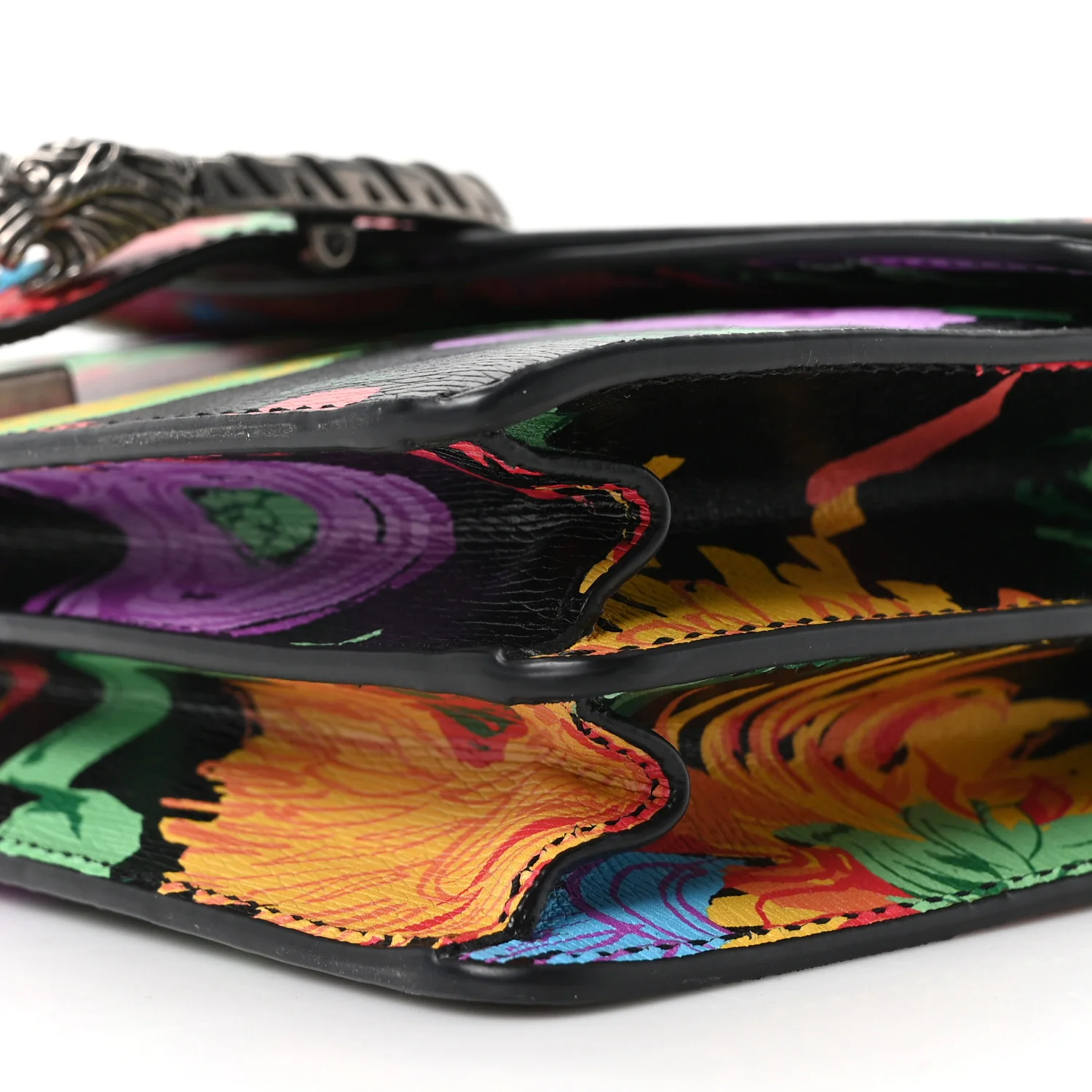X KEN SCOTT New Shangai Calfskin Jenny Floral Print Small Dionysus Shoulder Bag Black Pink - Image 10