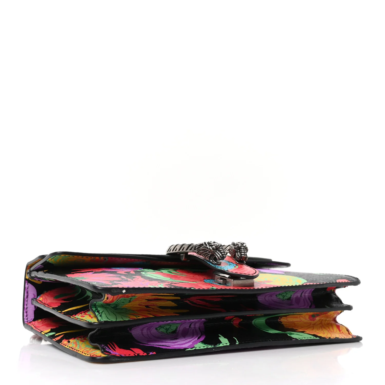 X KEN SCOTT New Shangai Calfskin Jenny Floral Print Small Dionysus Shoulder Bag Black Pink - Image 4