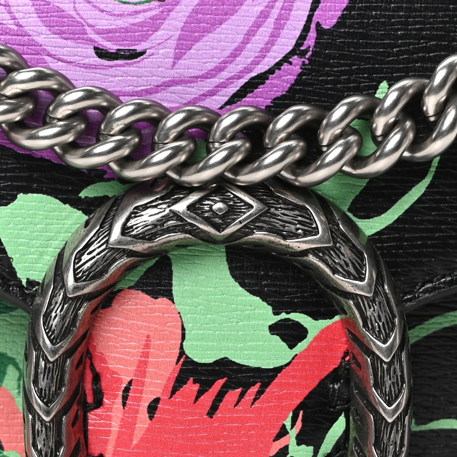 X KEN SCOTT New Shangai Calfskin Jenny Floral Print Small Dionysus Shoulder Bag Black Pink - Image 8