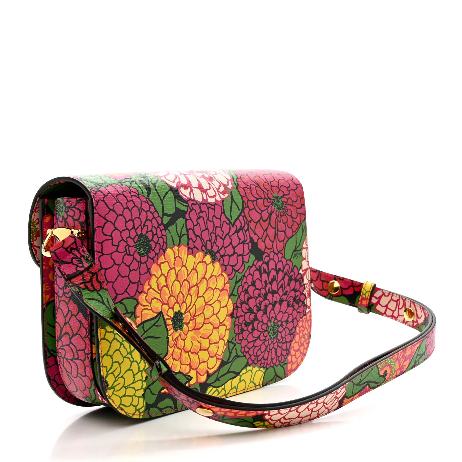 X KEN SCOTT New Shangai Calfskin Pomponica Print Horsebit 1955 Shoulder Bag Multicolor Fuxia Pompon - Image 3