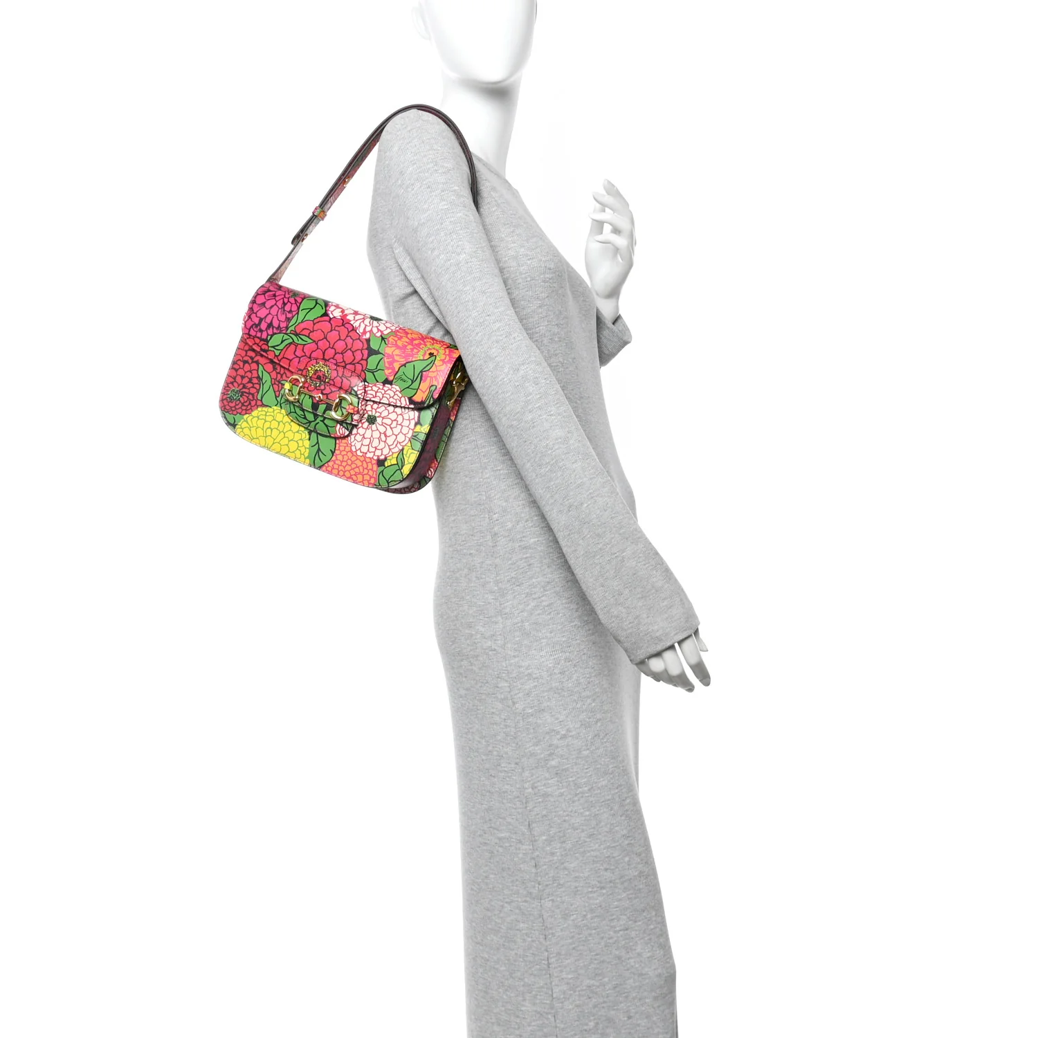 X KEN SCOTT New Shangai Calfskin Pomponica Print Horsebit 1955 Shoulder Bag Multicolor Fuxia Pompon - Image 2