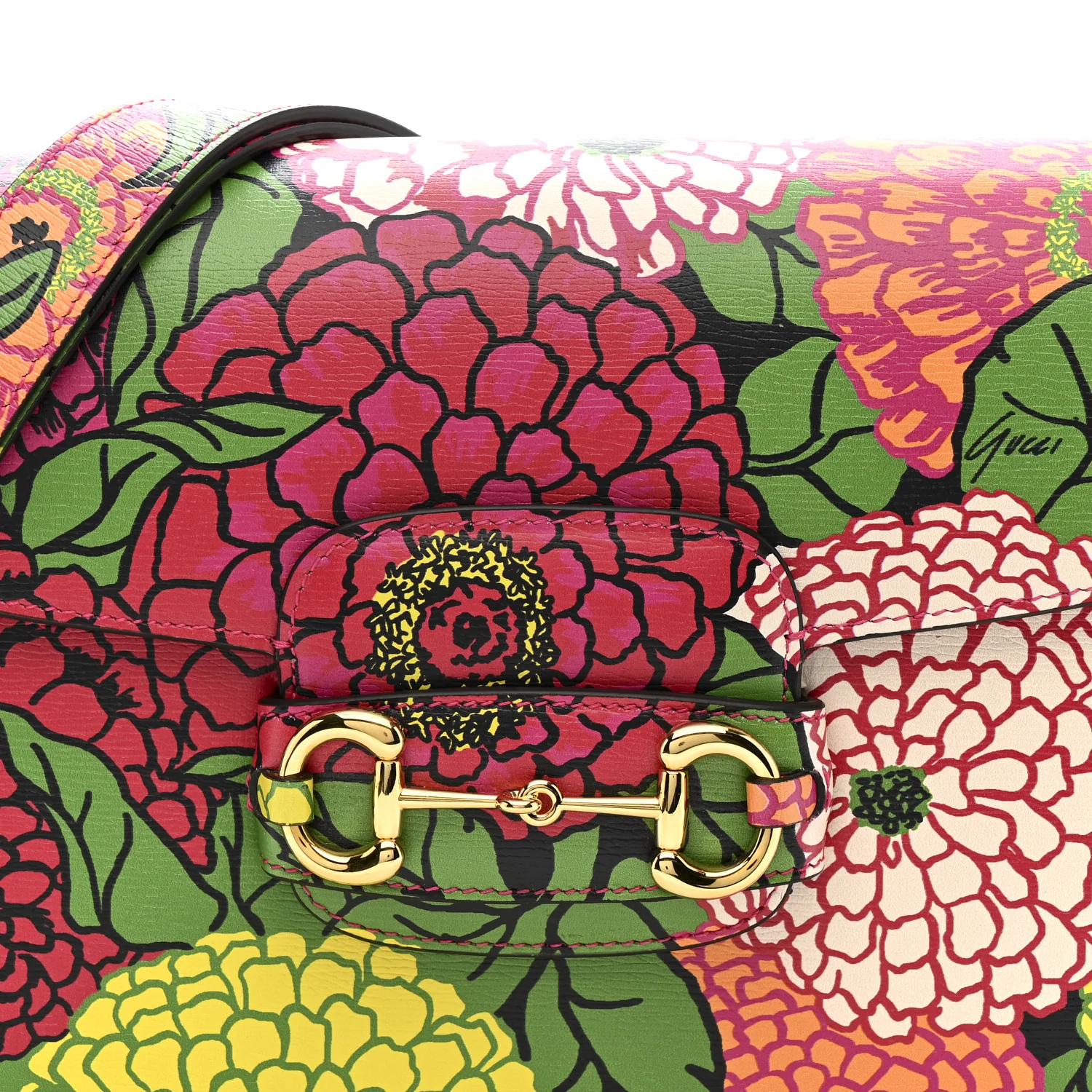 X KEN SCOTT New Shangai Calfskin Pomponica Print Horsebit 1955 Shoulder Bag Multicolor Fuxia Pompon - Image 8