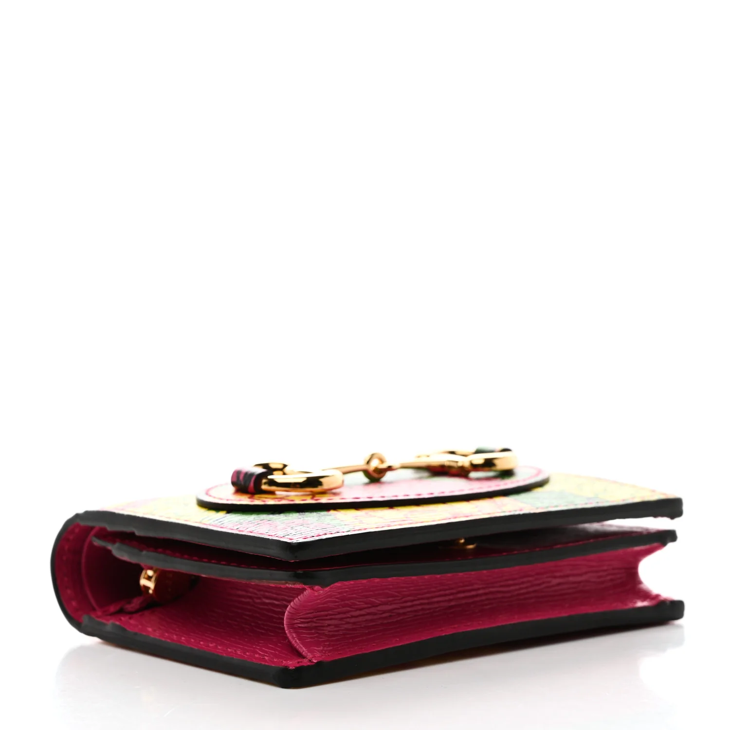 X KEN SCOTT Textured Calfskin Pomponica Print Horsebit 1955 Card Case Wallet Multicolor Fuxia Pompom - Image 4